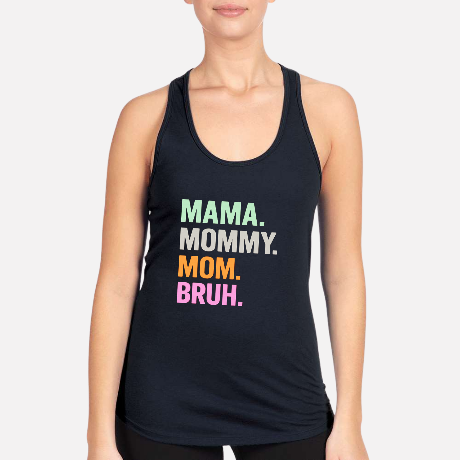 Mom Bruh Women's Racerback Tank - Navy front mockup