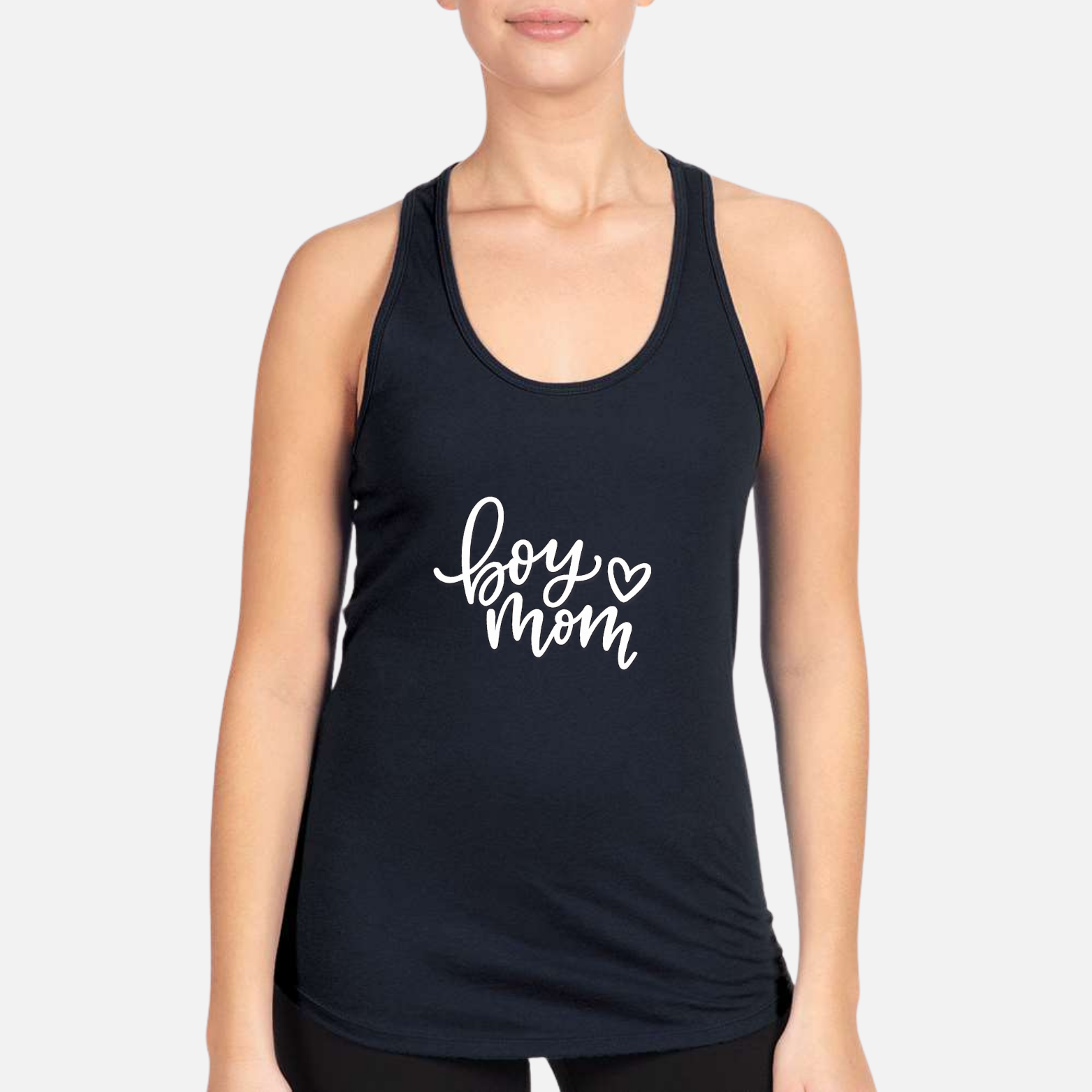 Boy Mom Women's Racerback Tank - Navy front mockup