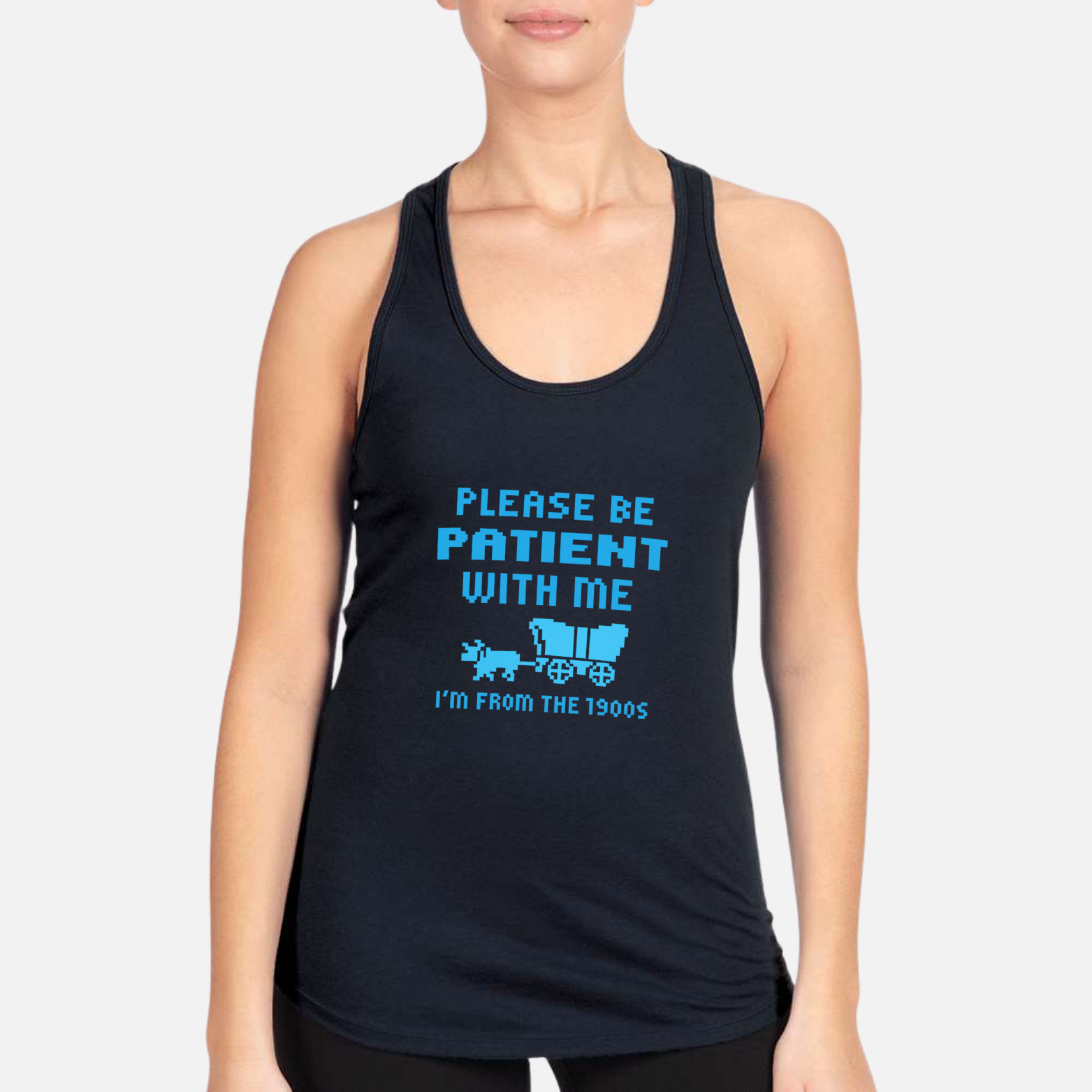 Please Be Patient I'm From The 1900s Women's Racerback Tank - Navy front mockup