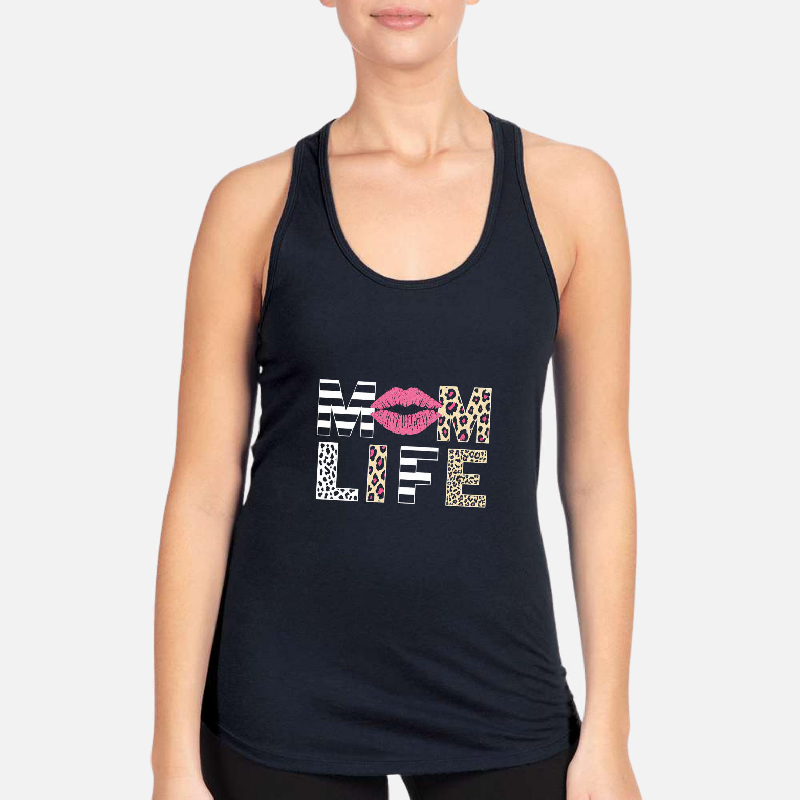 Mom Life Women's Racerback Tank - Navy front mockup