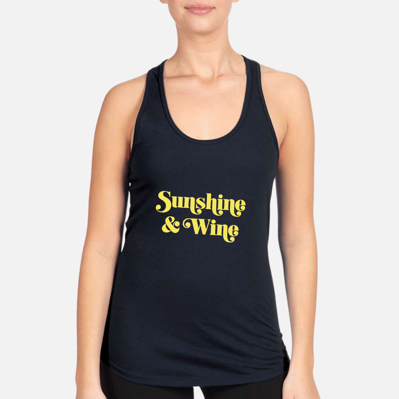 Sunshine & Wine Women's Racerback Tank - Navy front mockup