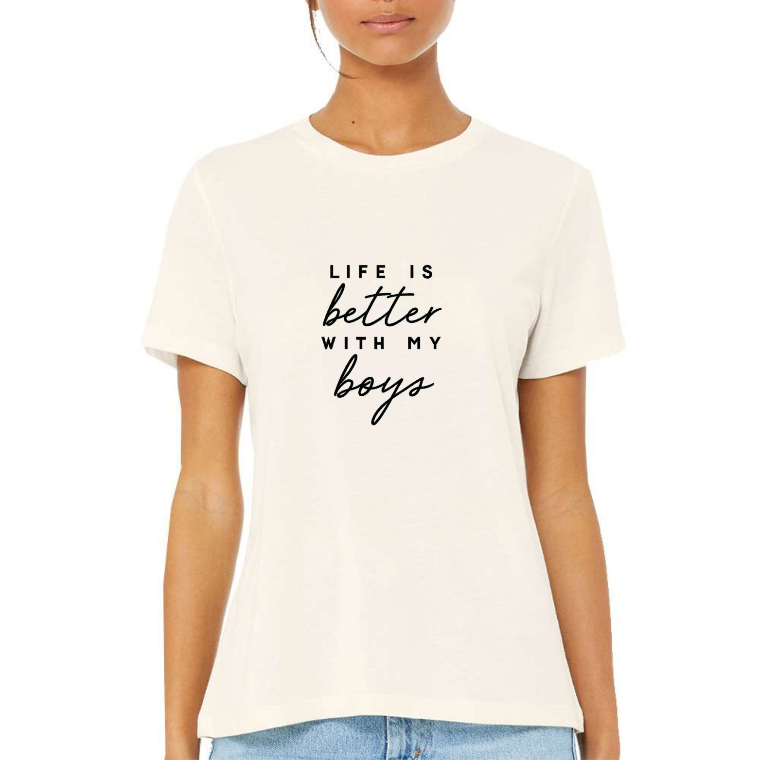 Life Is Better With My Boys Women's Ultra-Premium Triblend T-Shirt - Natural front mockup