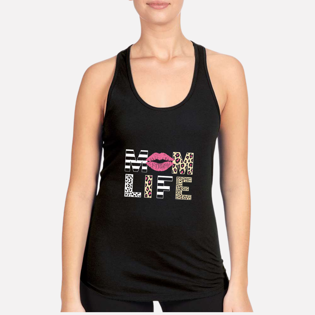 Mom Life Women's Racerback Tank - Black front mockup