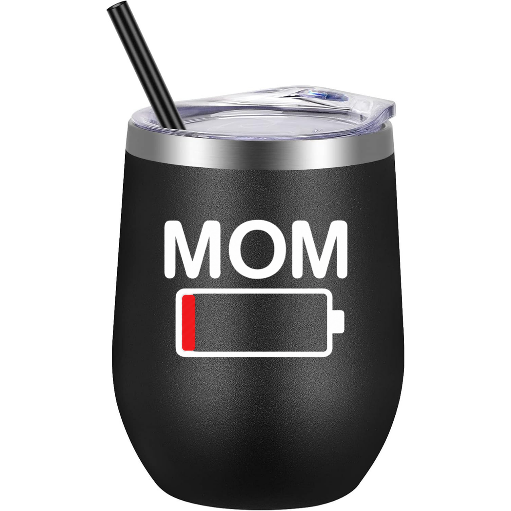 Mom Battery Low Wine Tumbler hero product mockup