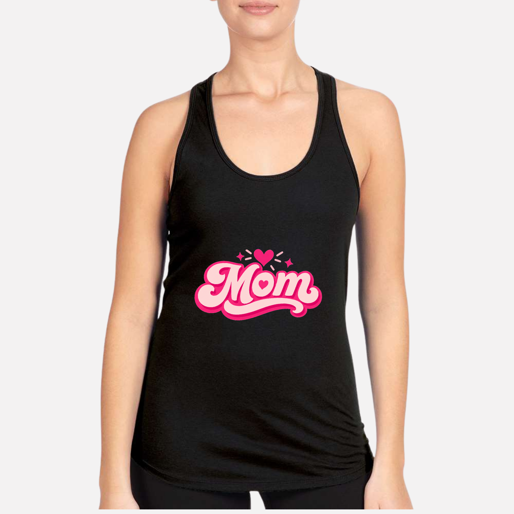Mom Heart Women's Racerback Tank - Black front mockup