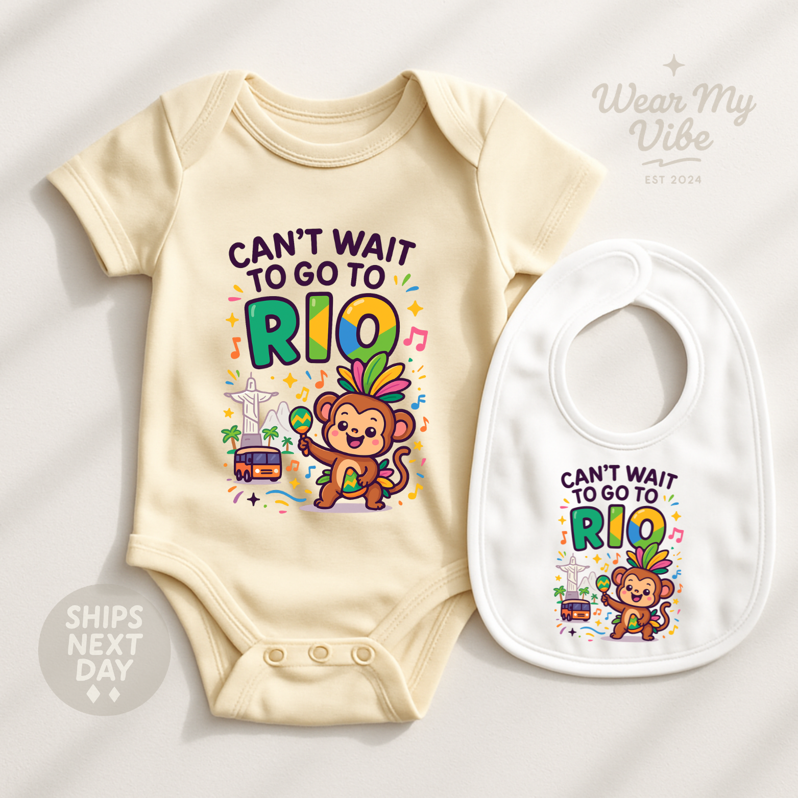 Can't Wait To Go To Rio Baby Onesie hero mockup