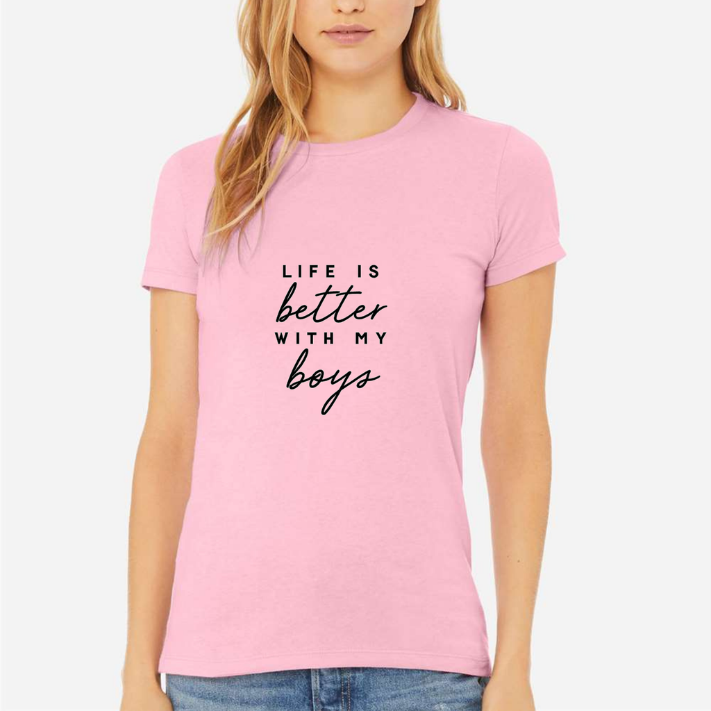 Life Is Better With My Boys Women's Ultra-Premium Triblend T-Shirt - Pink front mockup