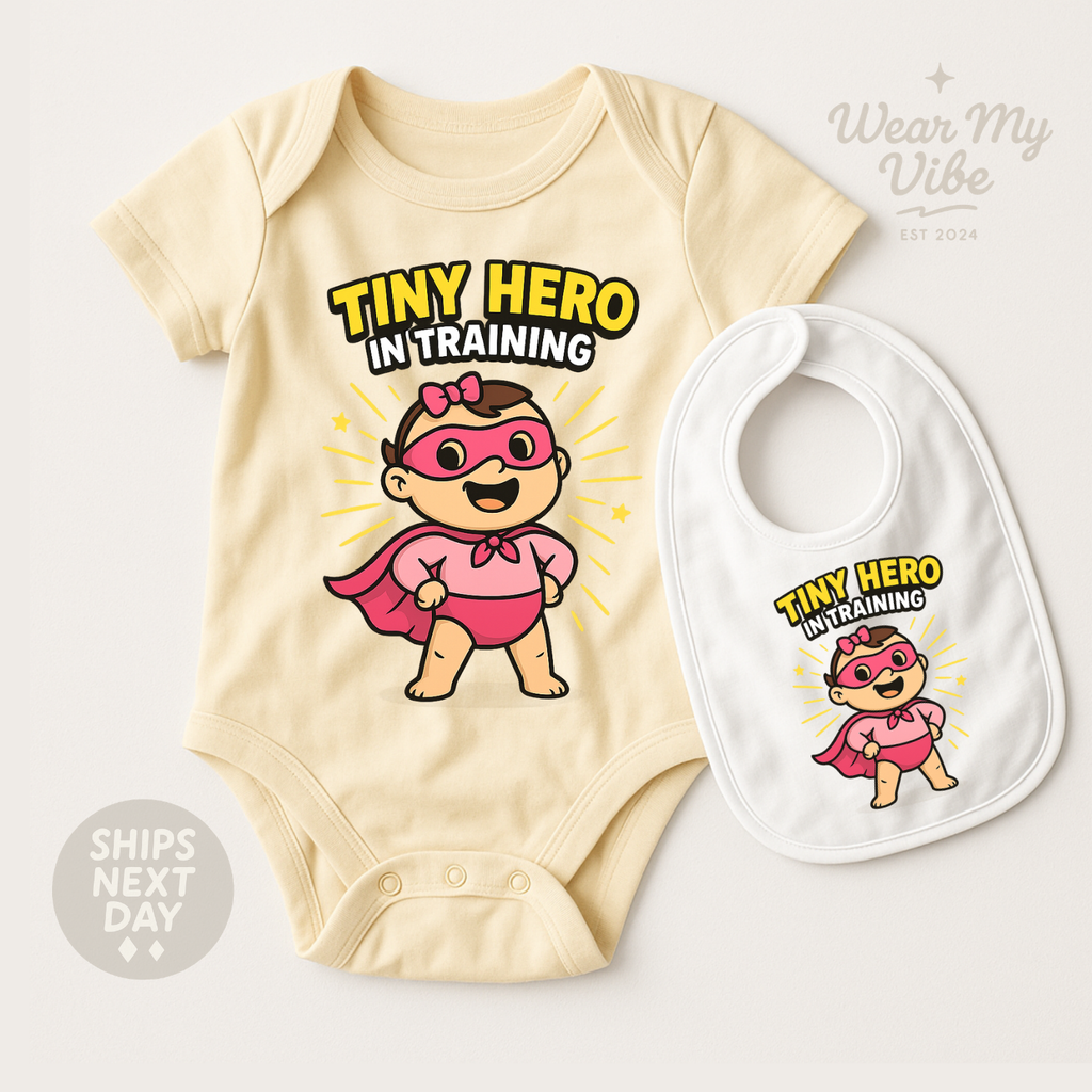 Tiny Hero In Training Baby Onesie hero mockup
