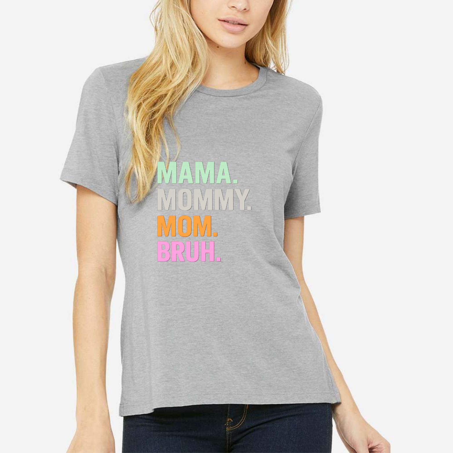 Mom Bruh Women's Ultra-Premium Triblend T-Shirt - Pink front mockup