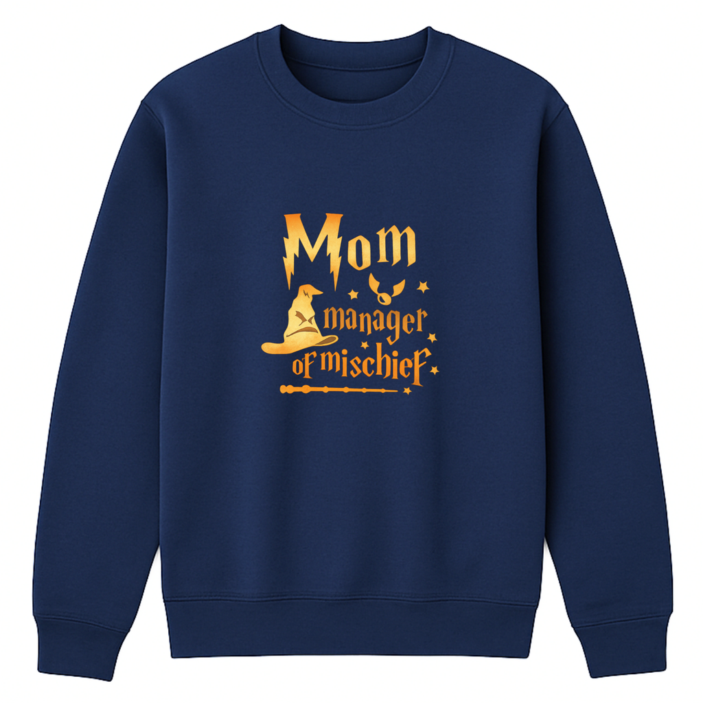 Mom Manager Of Mischief Crewneck Sweatshirt - Sports Grey mockup