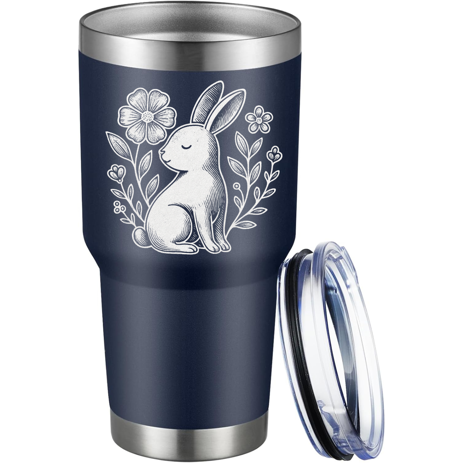 Floral Bunny 30oz Tumbler - Navy