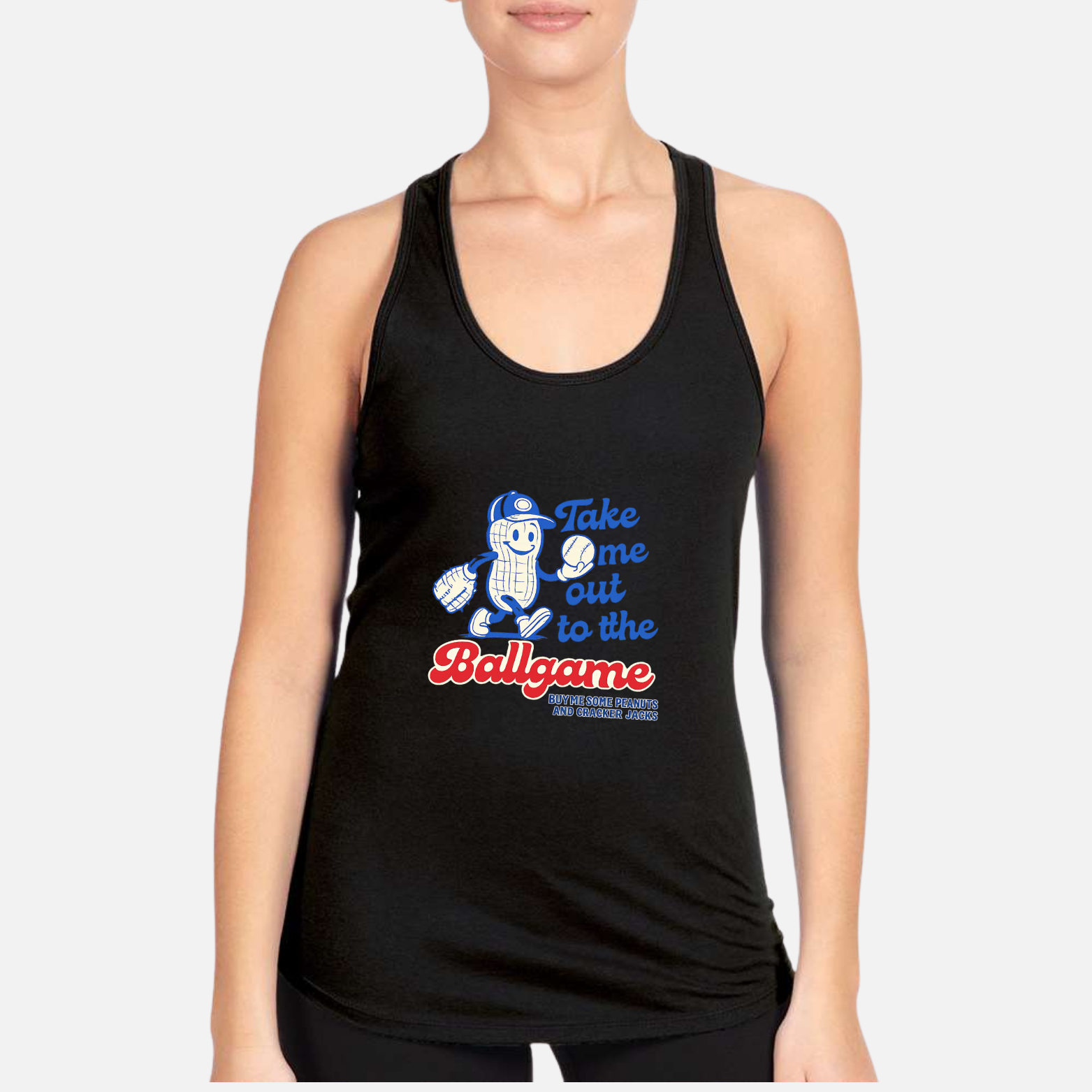 Take Me Out To The Ballgame Women's Racerback Tank - Black front mockup