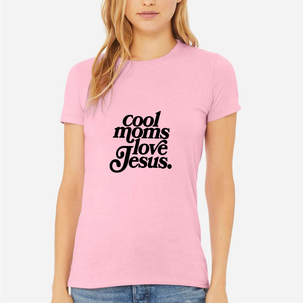 Cool Moms Love Jesus Women's Ultra-Premium Triblend T-Shirt - Pink front mockup