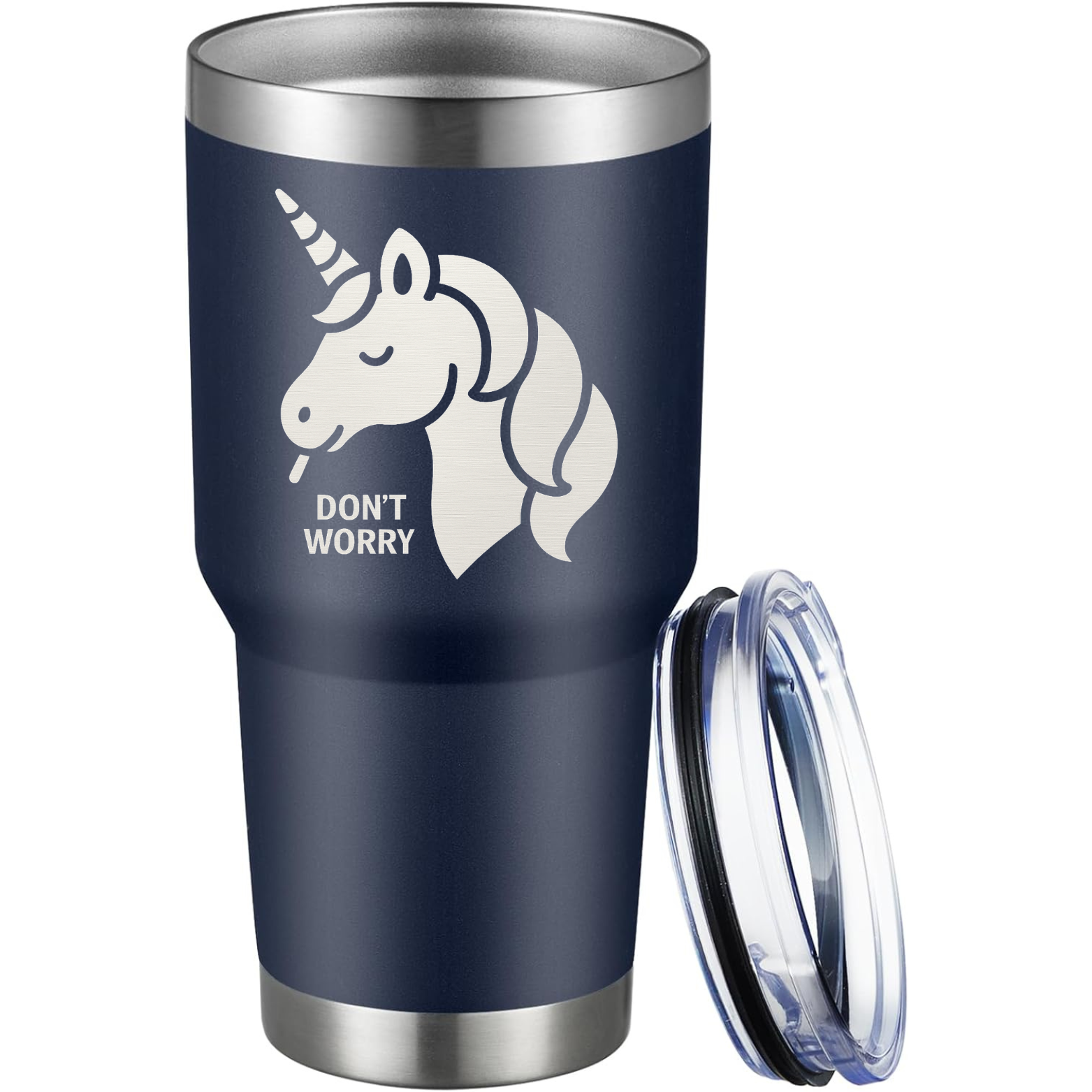 Don't Worry Unicorn 30oz Tumbler - Navy