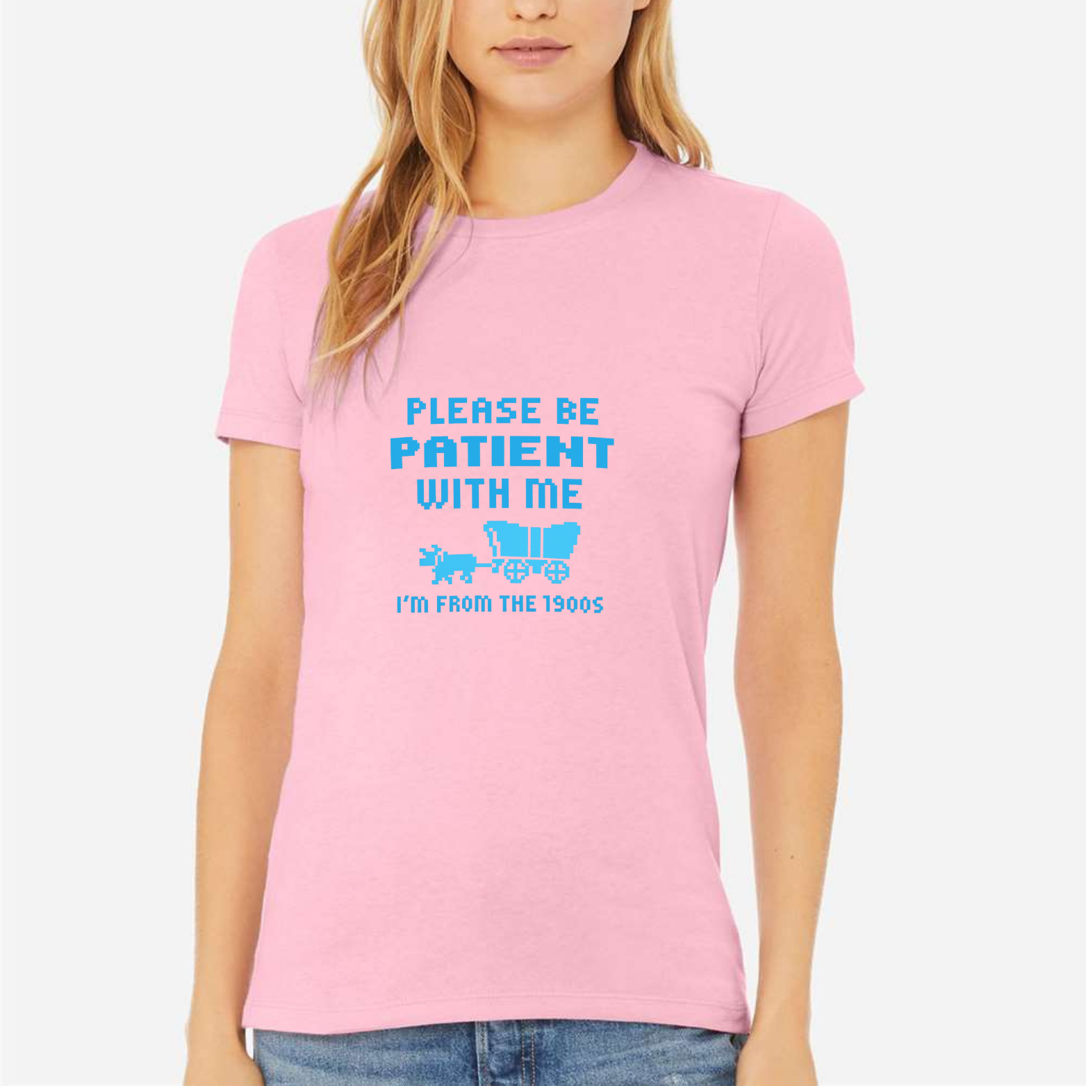Please Be Patient I'm From The 1900s Women's Ultra-Premium Triblend T-Shirt - Pink front mockup