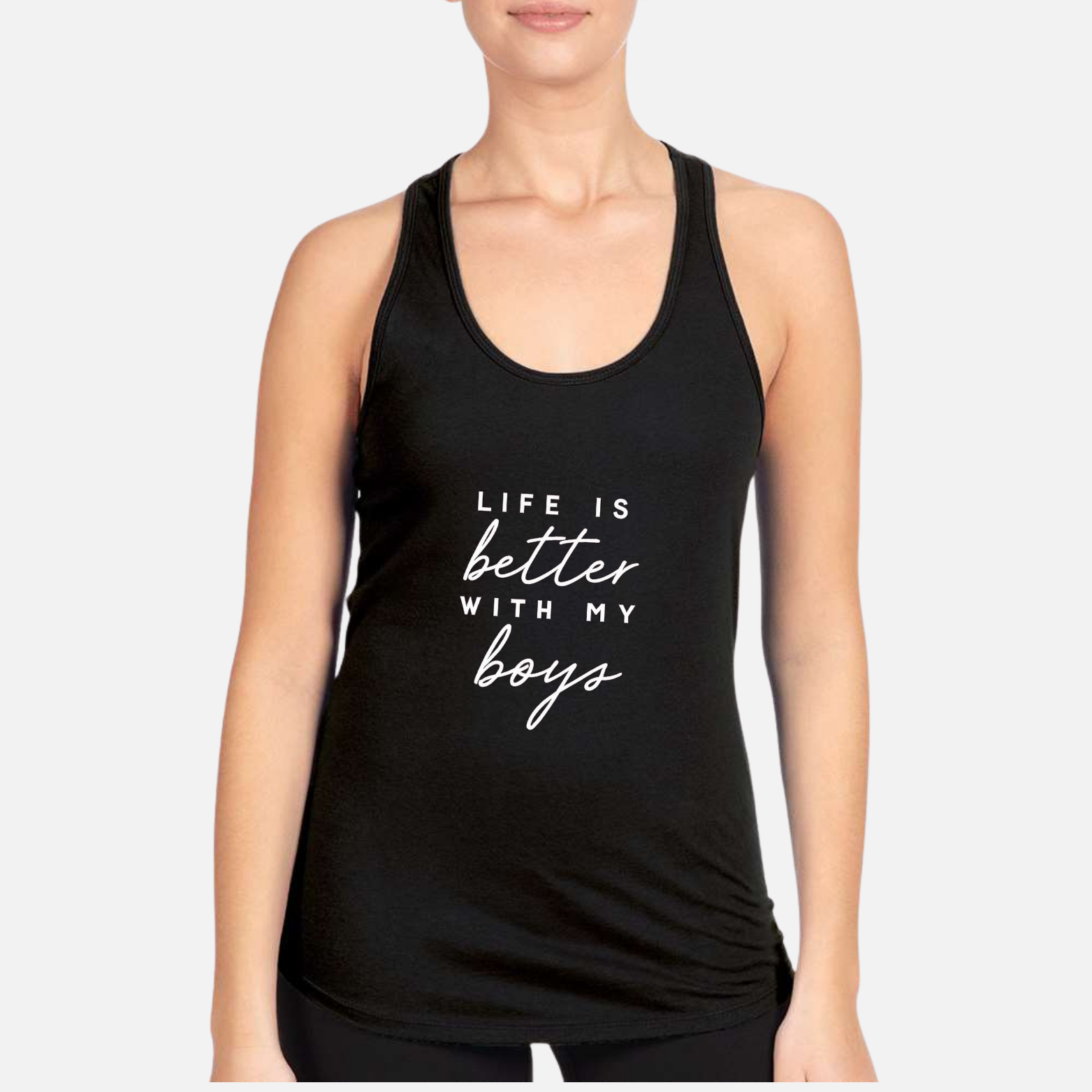 Life Is Better With My Boys Women's Racerback Tank - Black front mockup