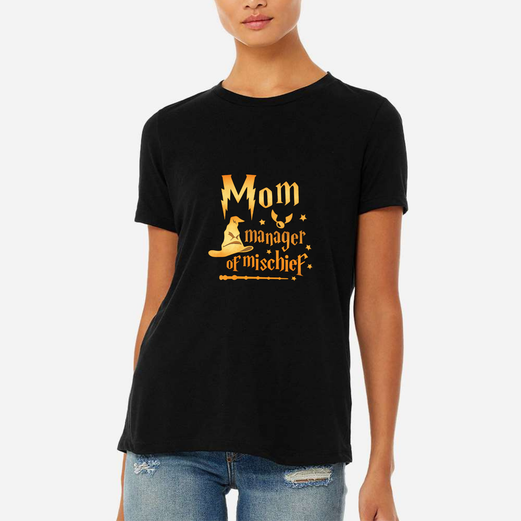 Mom Manager Of Mischief Women's Ultra-Premium Triblend T-Shirt - Pink front mockup