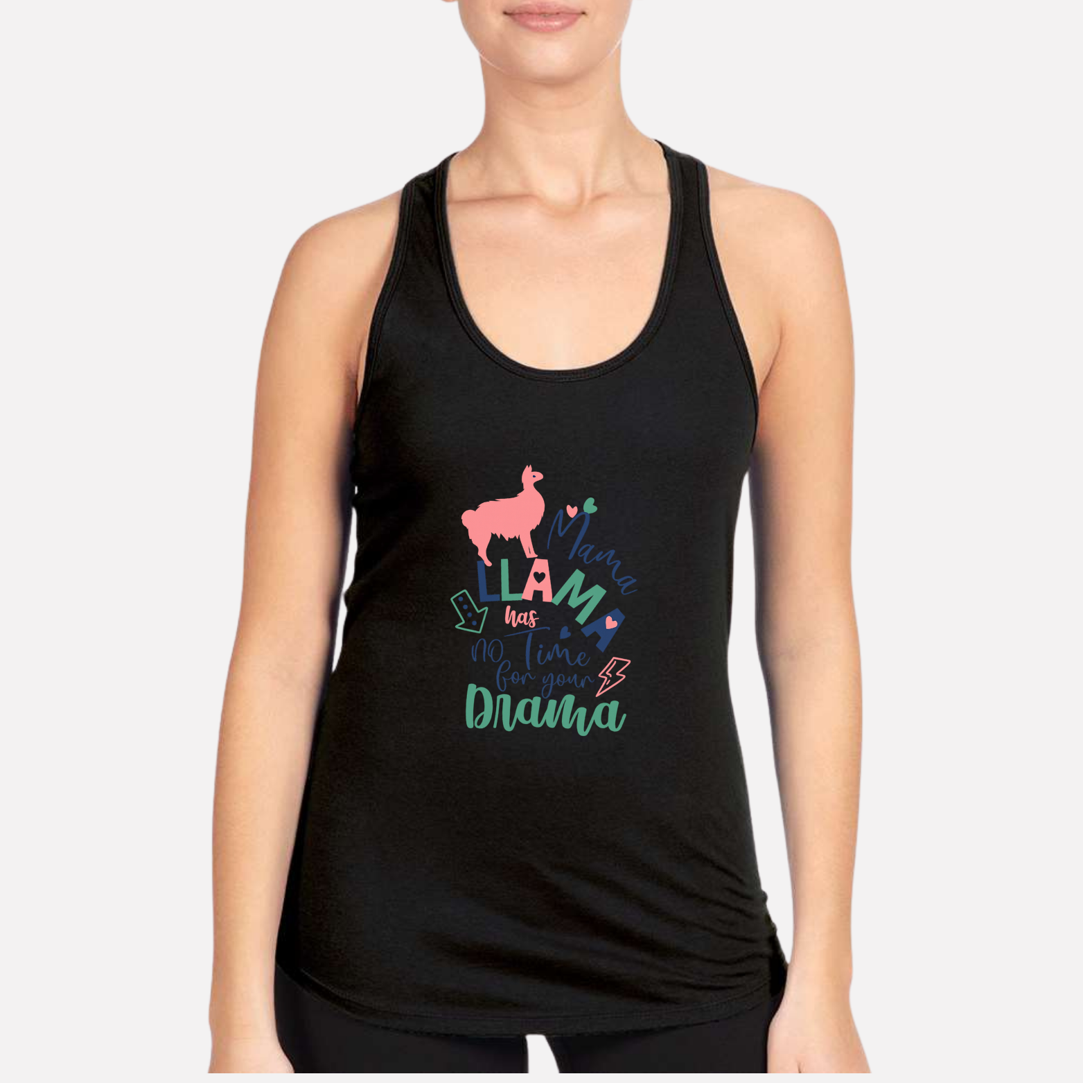 Mama Llama Women's Premium Racerback Tank - Black front mockup