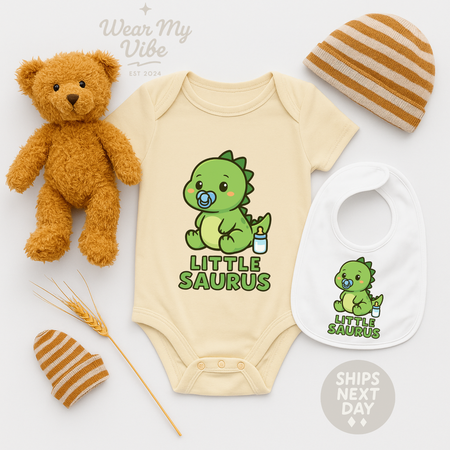 Little Saurus Baby Onesie hero mockup