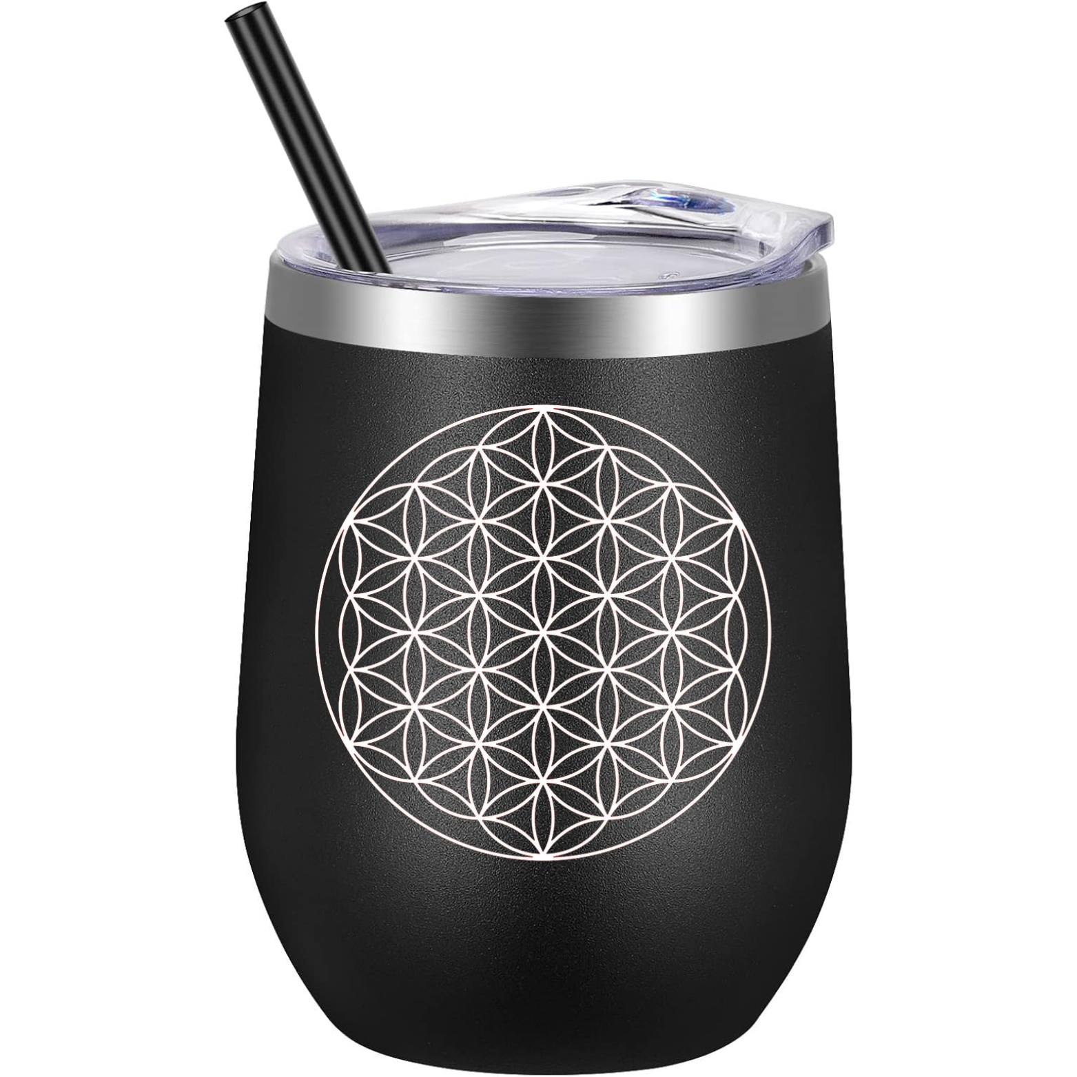 Flower of Life Wine Tumbler - Black