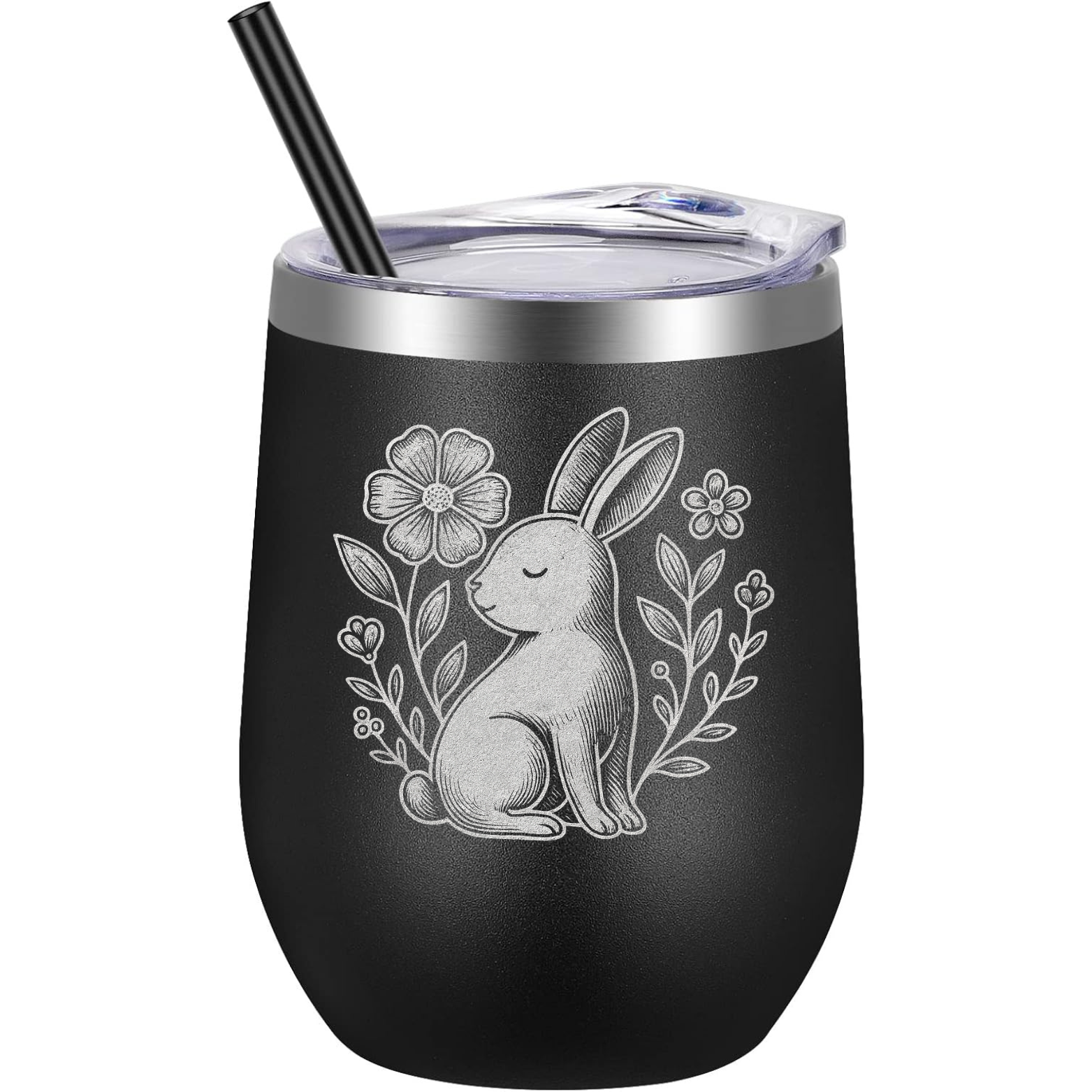 Cute Bunny Wine Tumbler - Black