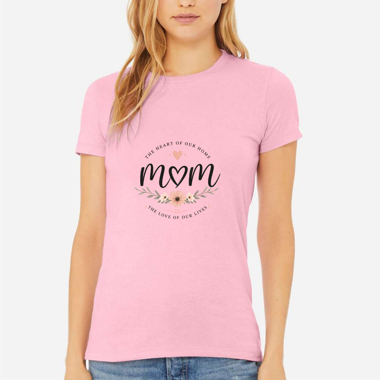 Mom The Heart Of Our Home Women's Ultra-Premium Triblend T-Shirt - Pink front mockup