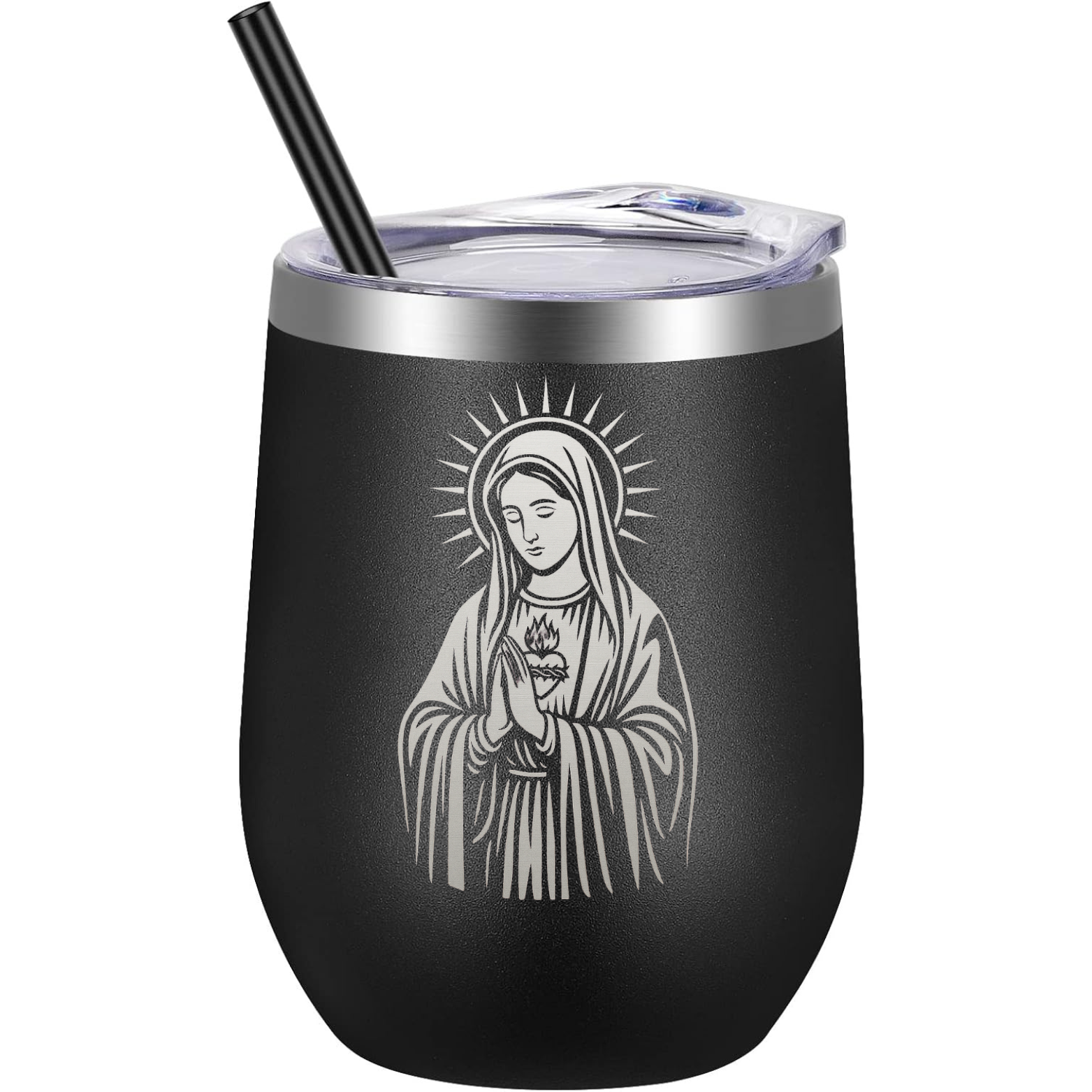 Virgin Mary Wine Tumbler - Black