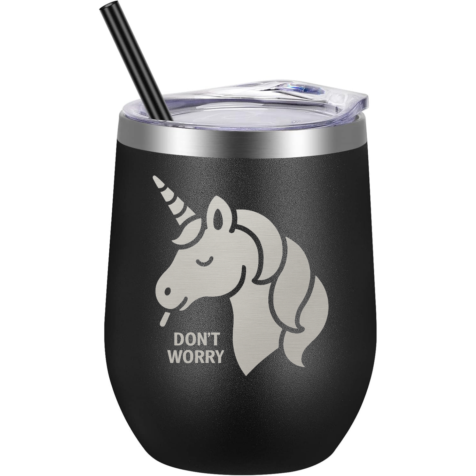 Don't Worry Unicorn Wine Tumbler - Black