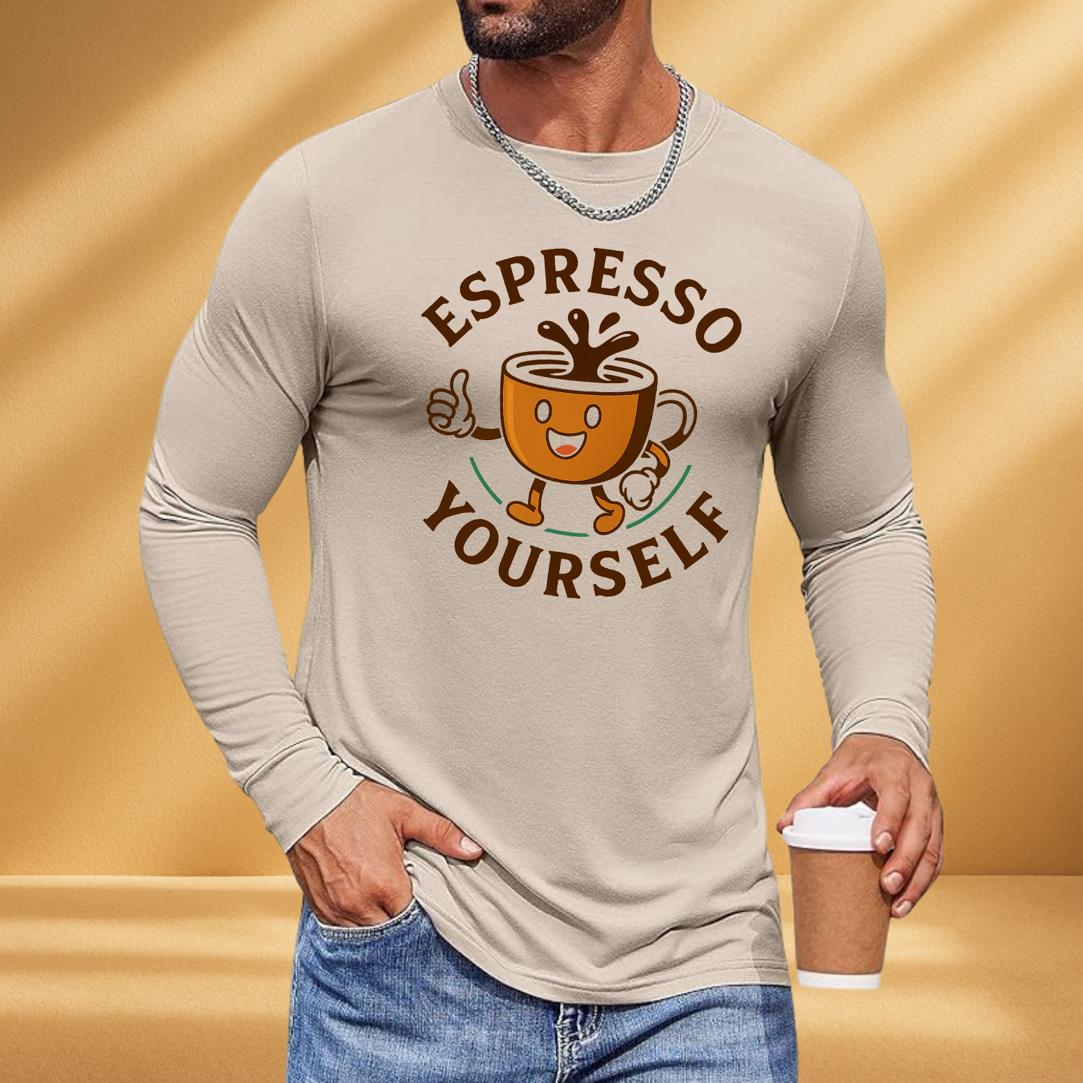 Espresso Yourself Long Sleeve Tee – Funny Coffee Lover Graphic Shirt