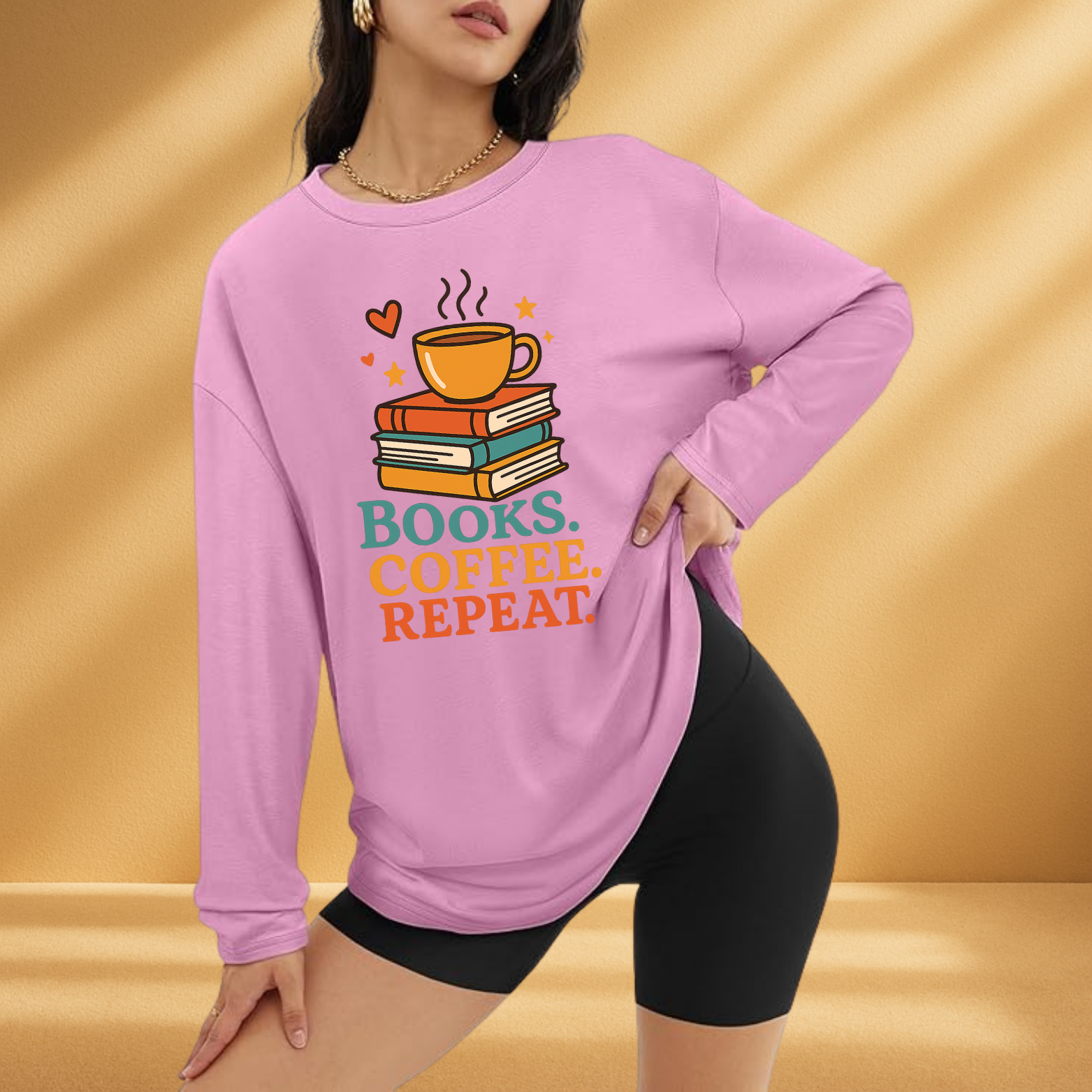 Books Coffee Repeat Long Sleeve Tee – Funny Reading & Coffee Lover Shirt