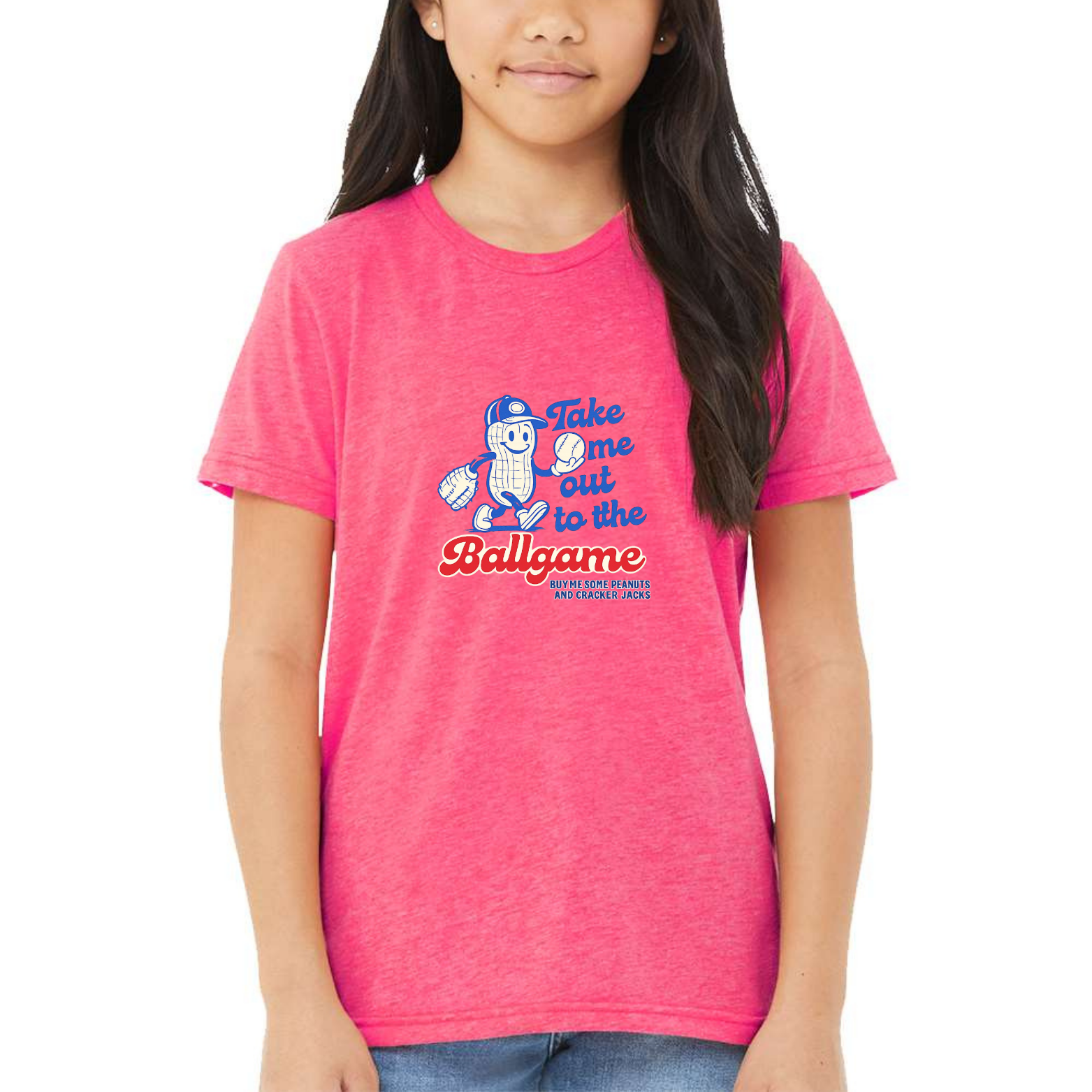 Take Me Out To The Ballgame Youth Triblend Tee - Pink front mockup