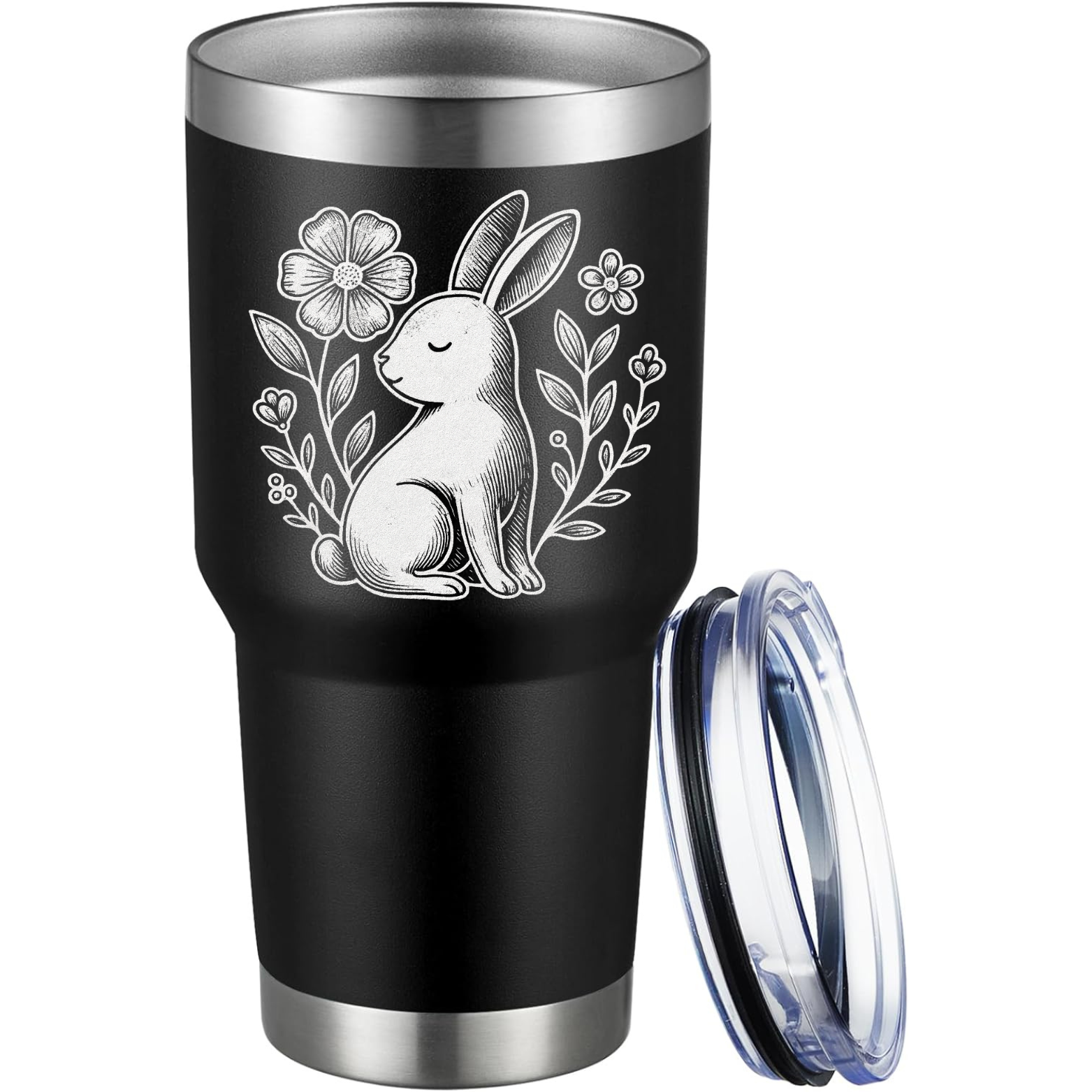 Floral Bunny 30oz Tumbler - Black
