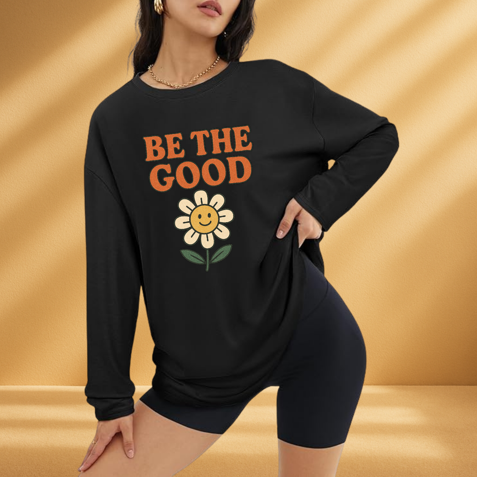 Be The Good Long Sleeve Tee – Positive Retro Daisy Graphic Shirt