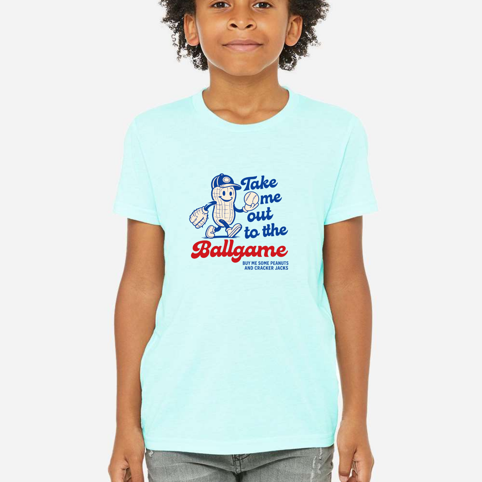 Take Me Out To The Ballgame Youth Triblend Tee - Aqua front mockup