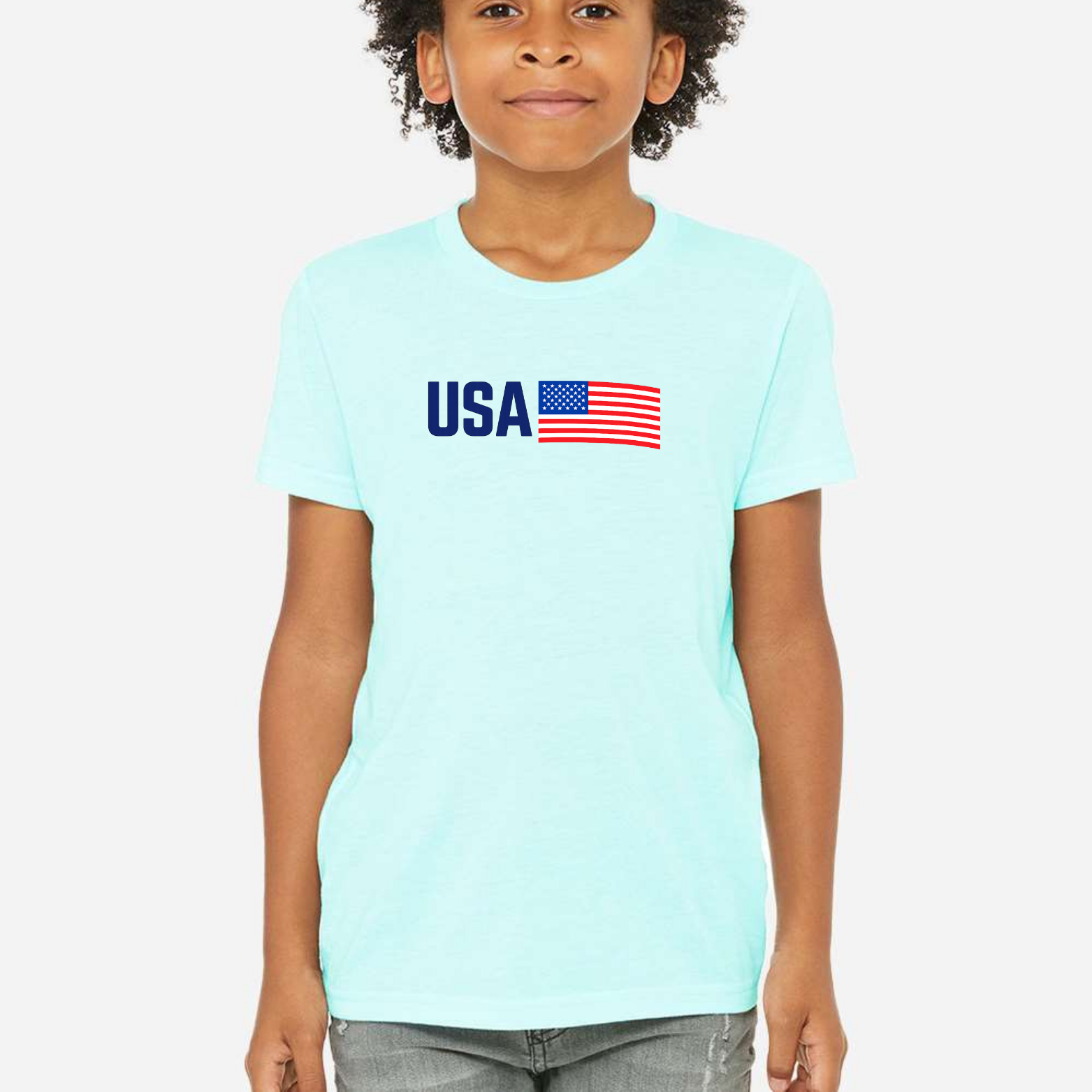USA Youth Triblend Tee - Aqua front mockup