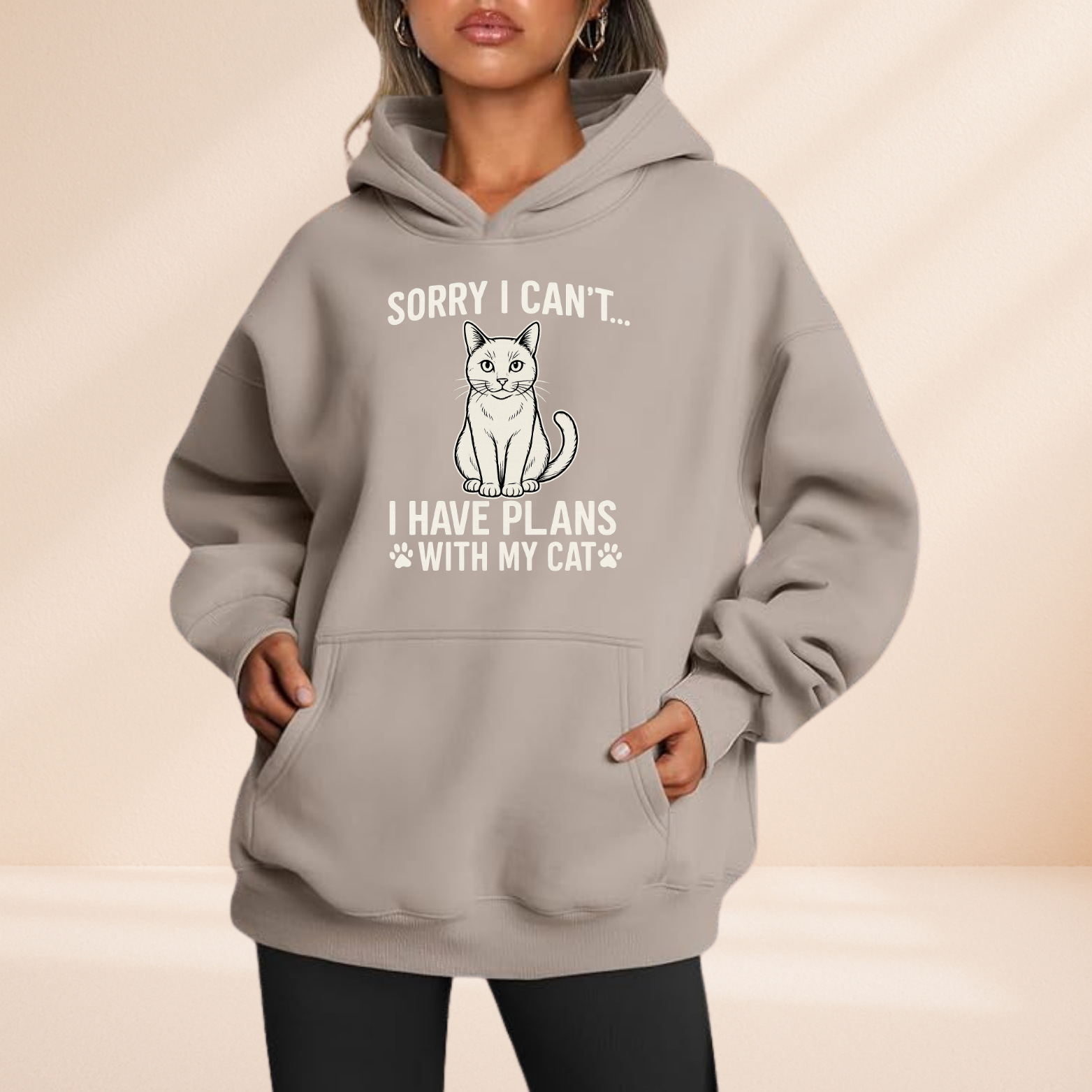 Sorry I Can’t I Have Plans With My Cat Hoodie – Funny Cat Lover Graphic Sweatshirt – Cozy Pet Owner Gift