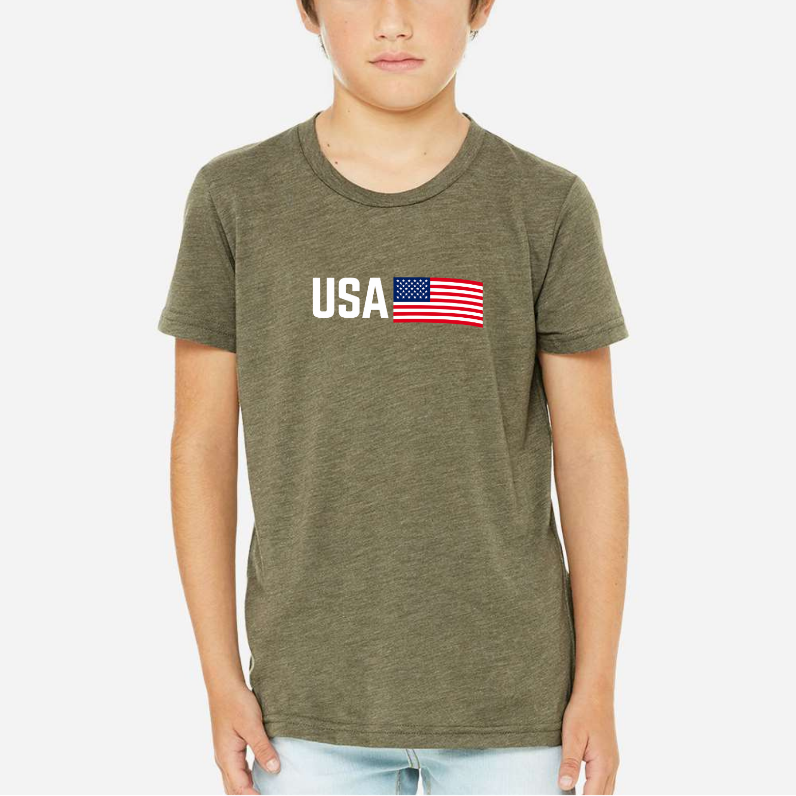 USA Youth Triblend Tee - Military Green front mockup