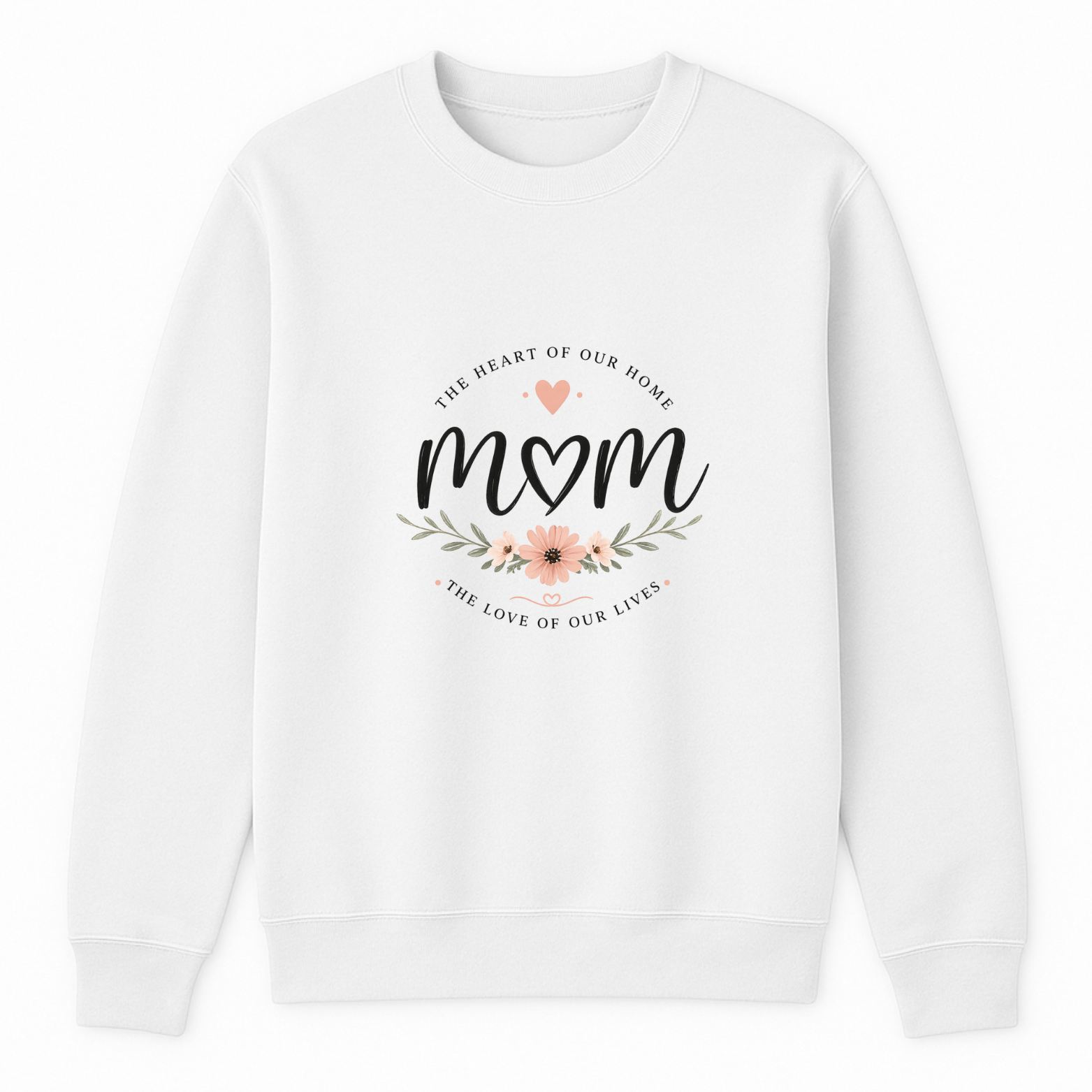 Mom The Heart Of Our Home Crewneck Sweatshirt - White mockup