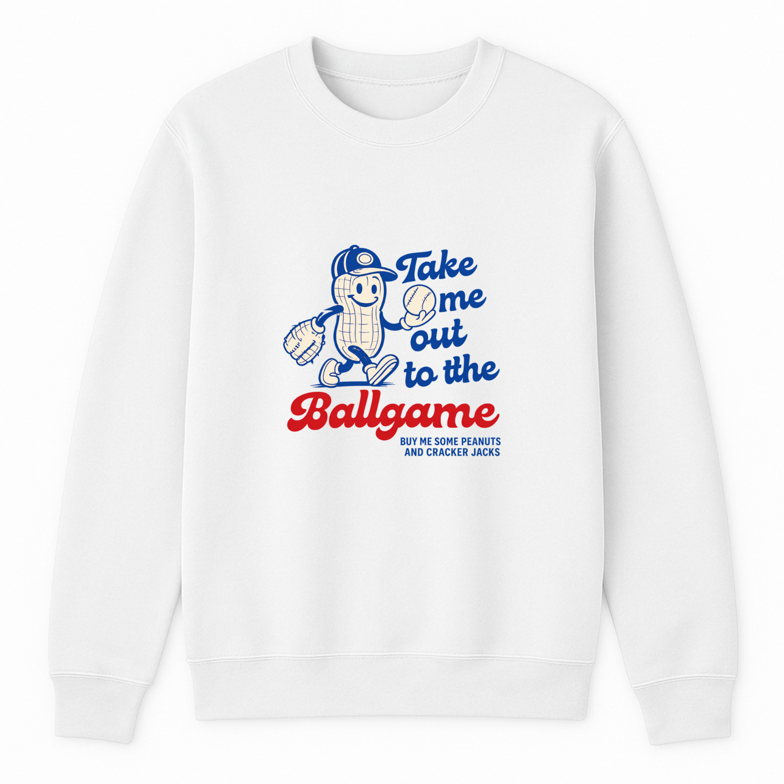 Take Me Out To The Ballgame Crewneck Sweatshirt - White mockup