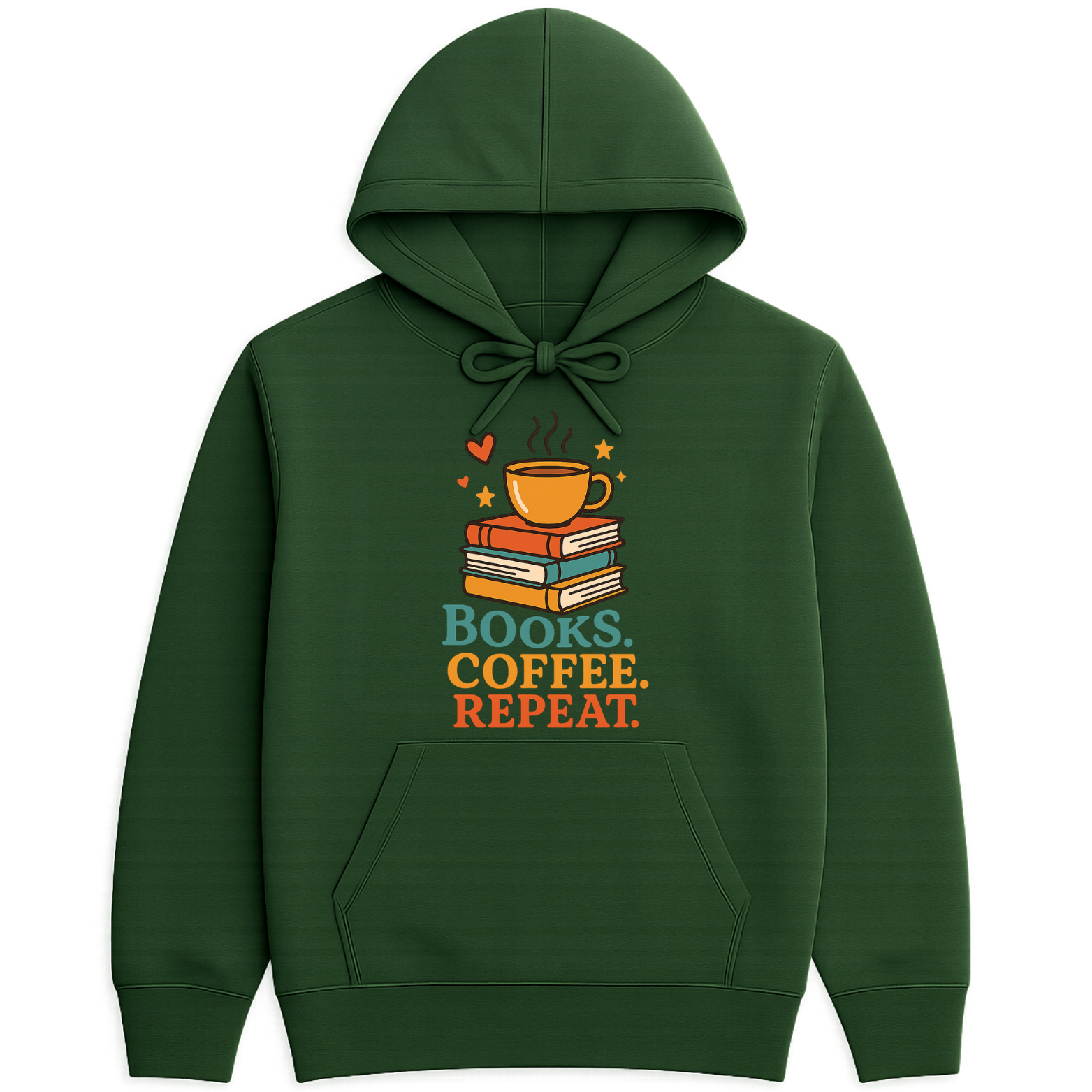 Books Coffee Repeat Hoodie - Forest Green
