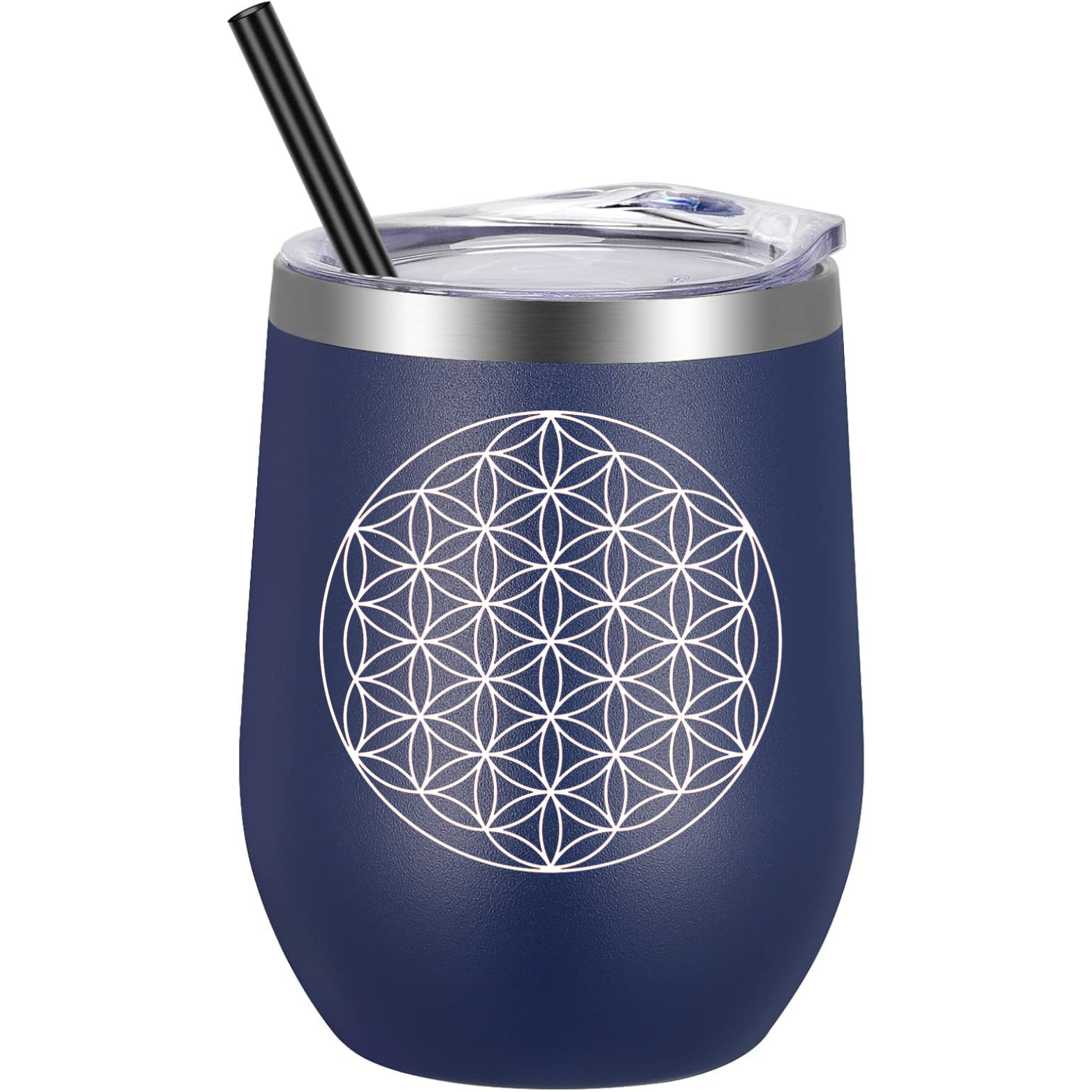 Flower of Life Wine Tumbler - Navy