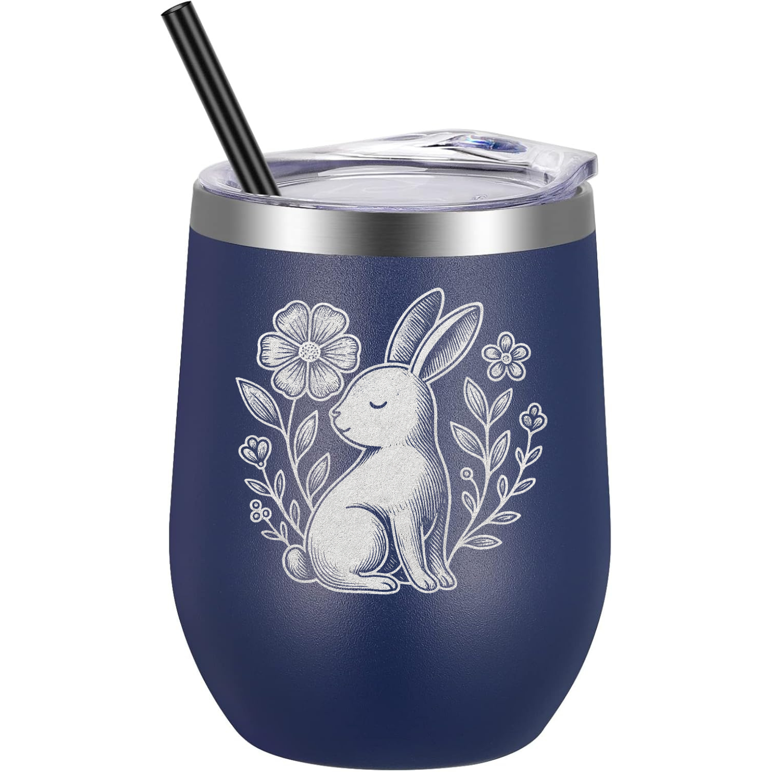 Cute Bunny Wine Tumbler - Navy