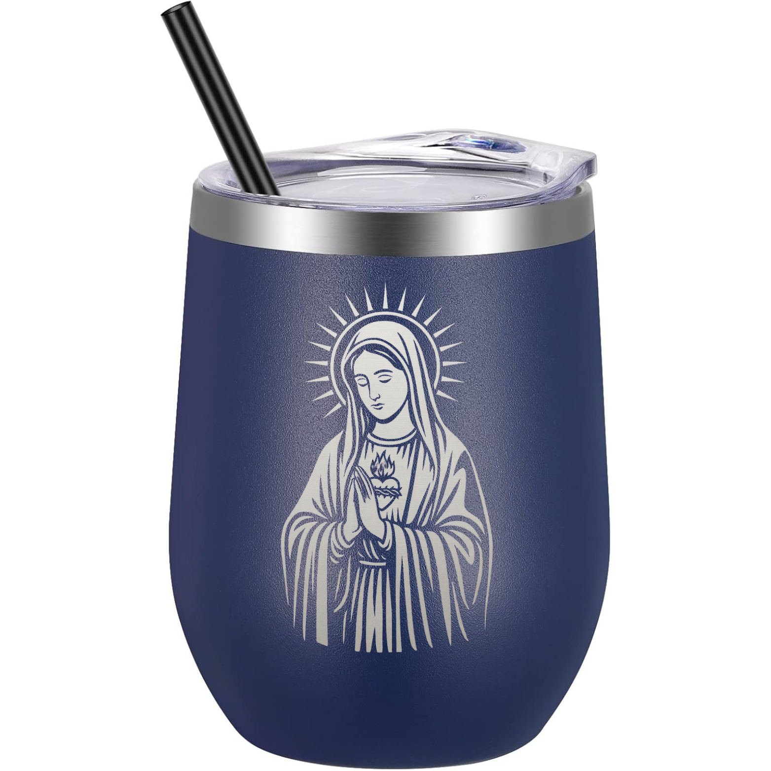 Virgin Mary Wine Tumbler - Navy