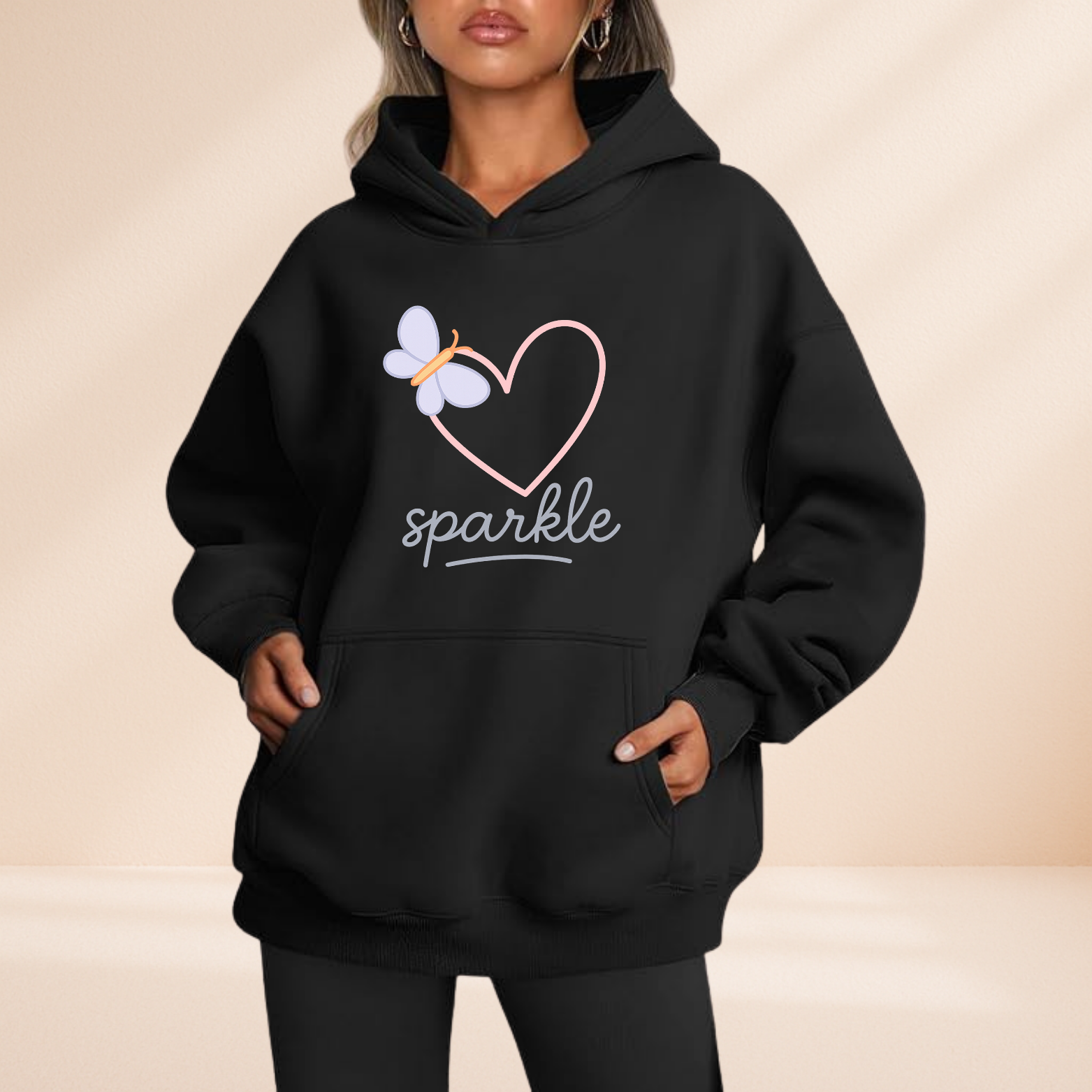 Sparkle Hoodie – Cute Butterfly Heart Graphic Sweatshirt – Pastel Aesthetic Gift