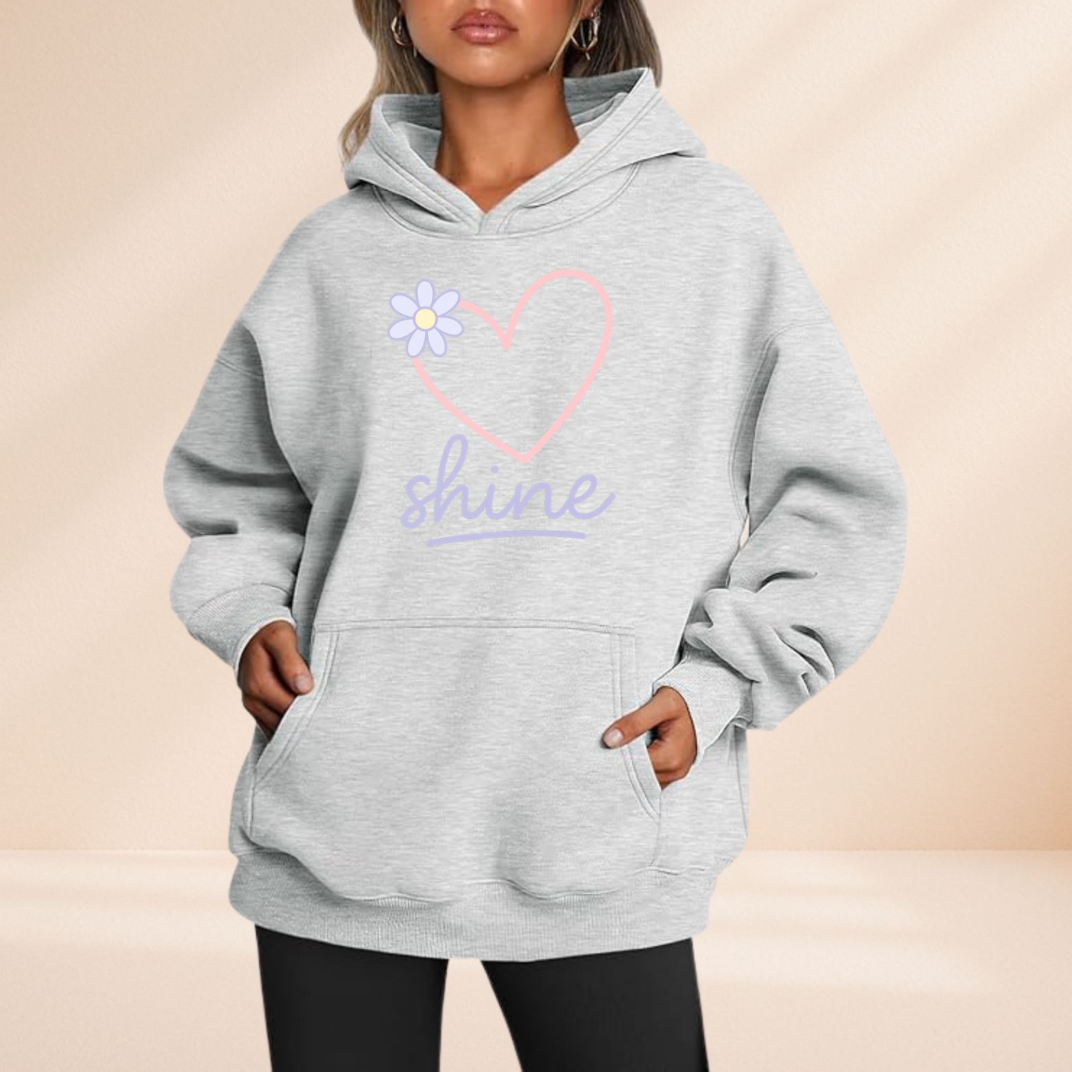 Shine Hoodie – Cute Pastel Daisy Heart Graphic Sweatshirt – Positive Aesthetic Gift
