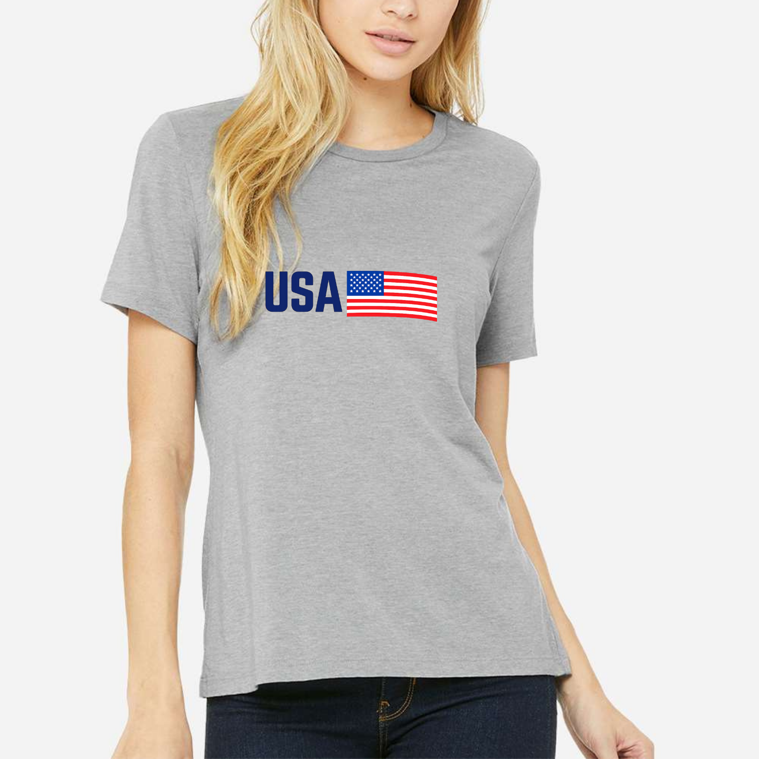 USA Women's Ultra-Premium Triblend T-Shirt - Heather Grey front mockup