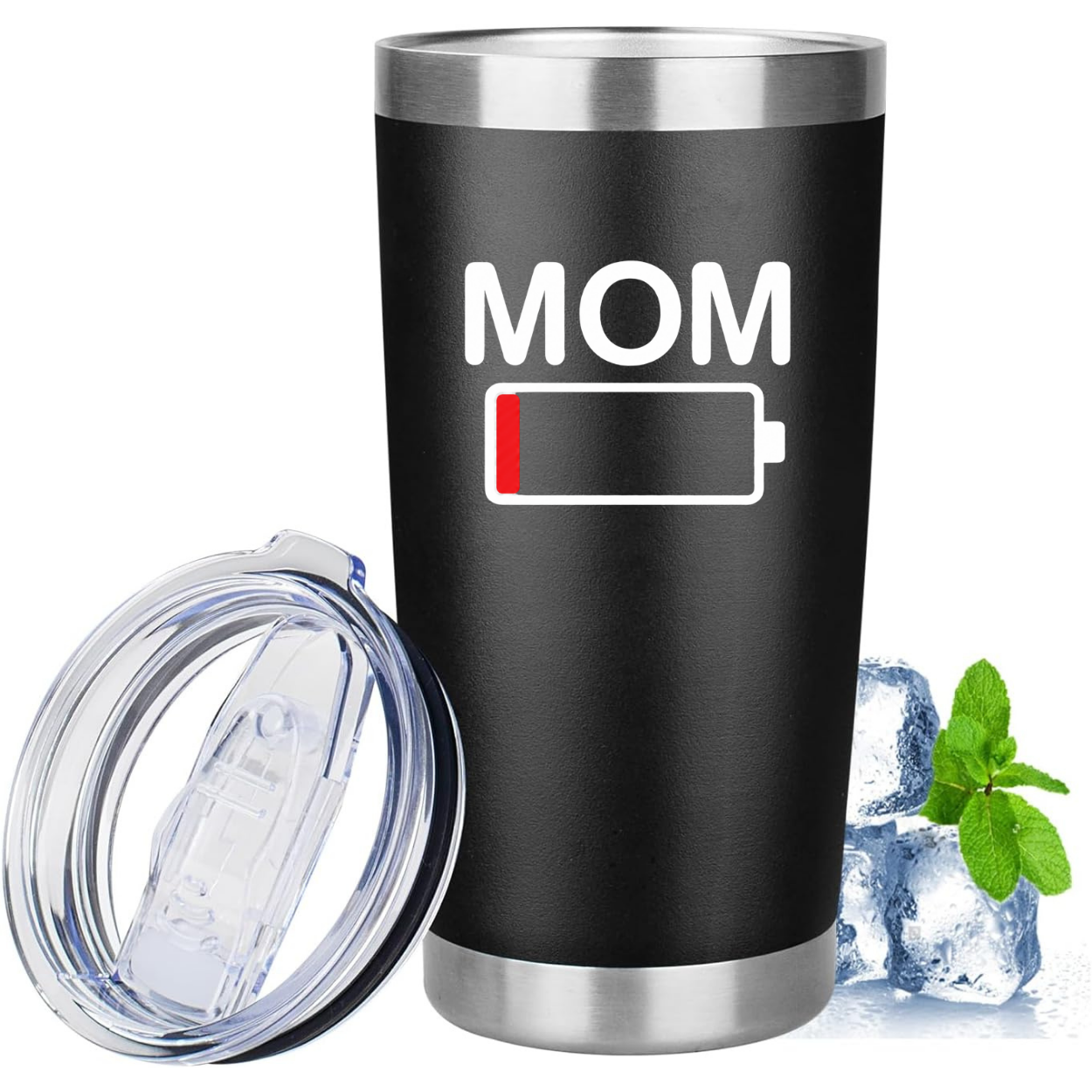 Mom Battery Low 20oz Tumbler - Black mockup