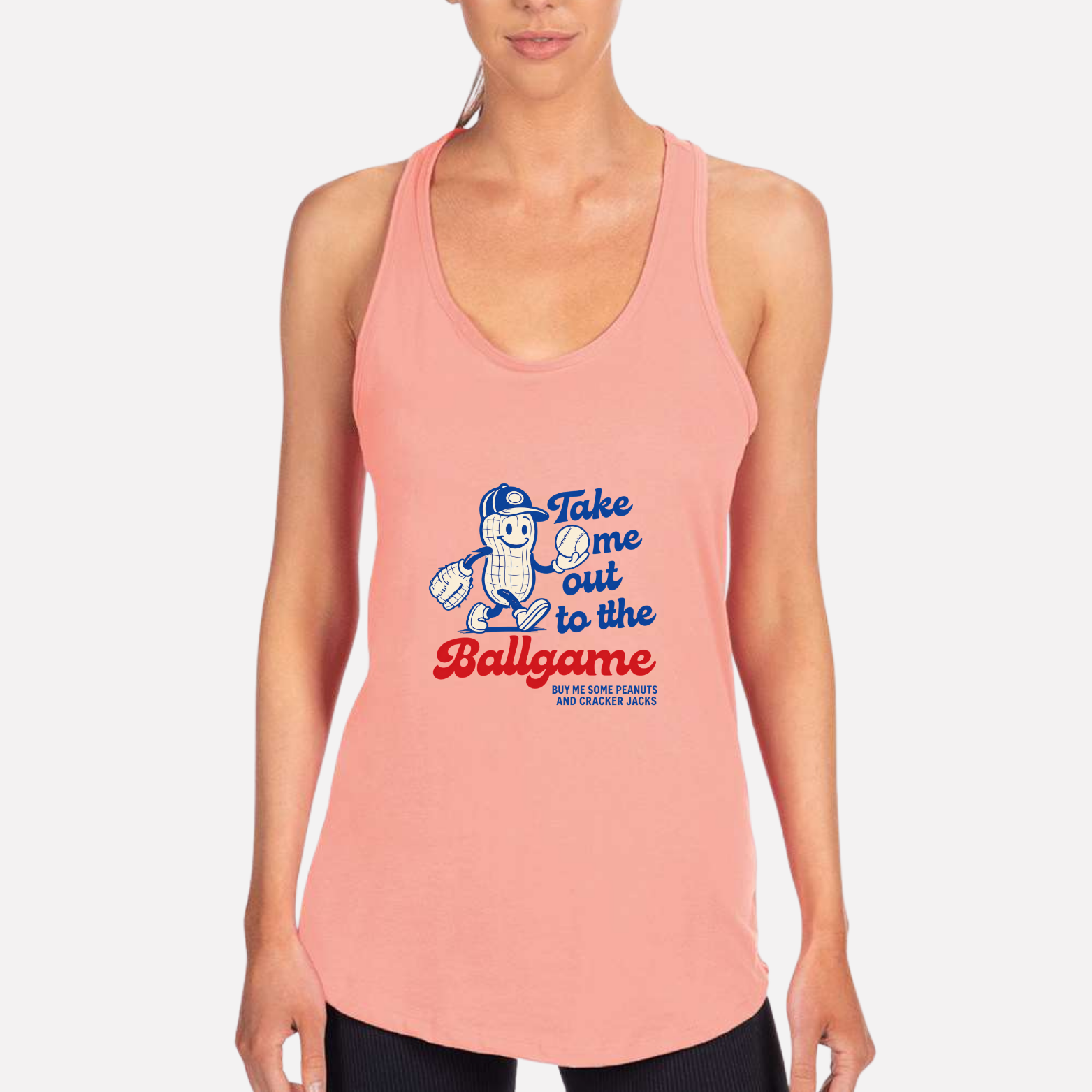 Take Me Out To The Ballgame Women's Racerback Tank - Desert Pink front mockup