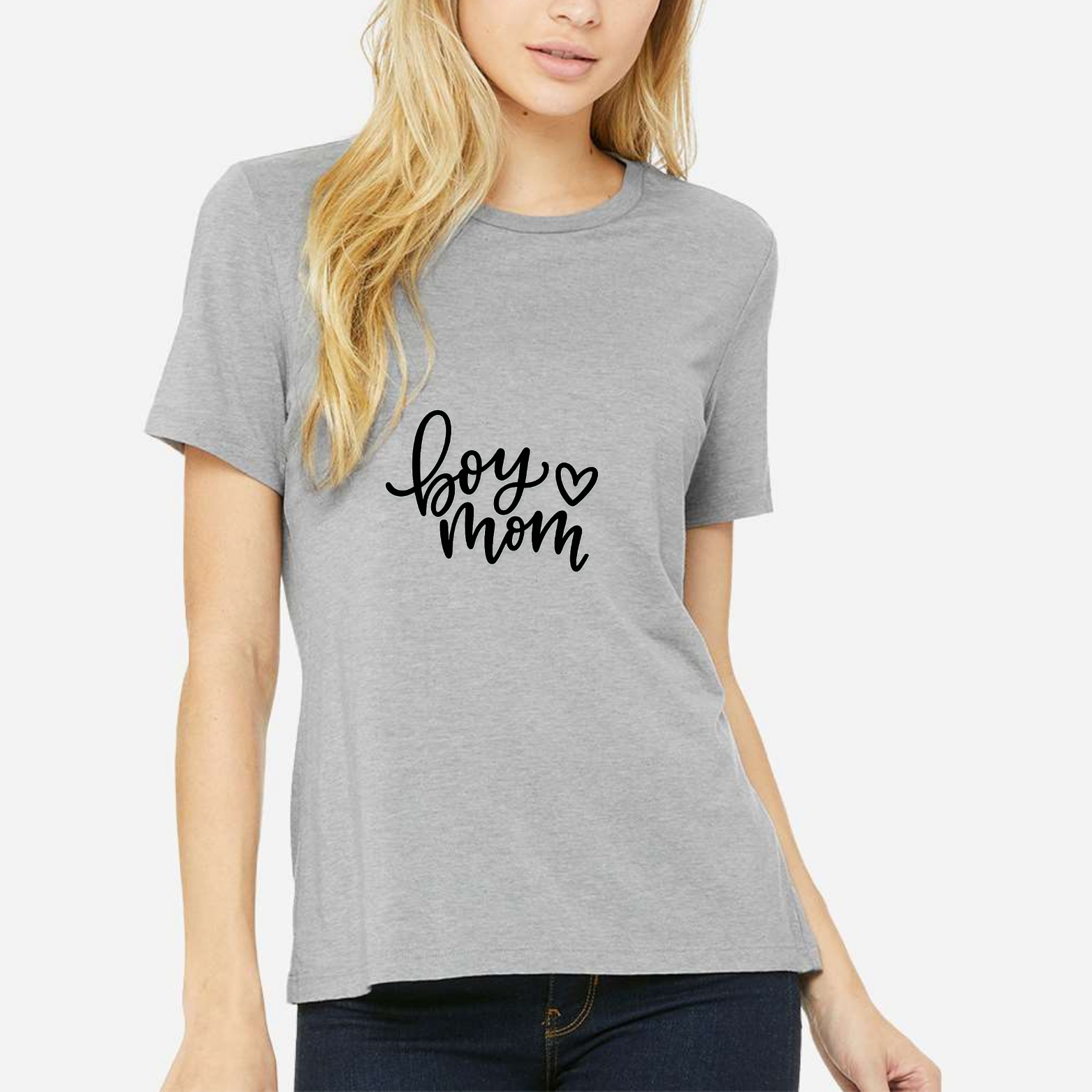 Boy Mom Women's Ultra-Premium Triblend T-Shirt - Heather Grey front mockup