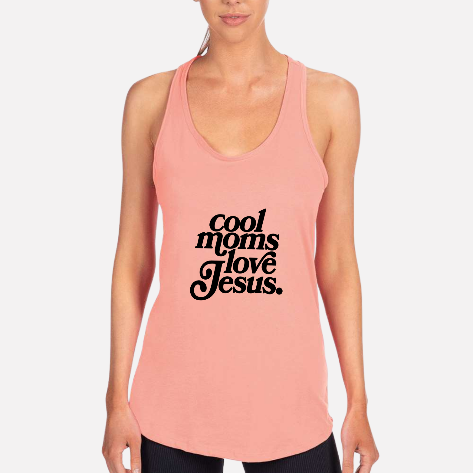 Cool Moms Love Jesus Women's Racerback Tank - Desert Pink front mockup